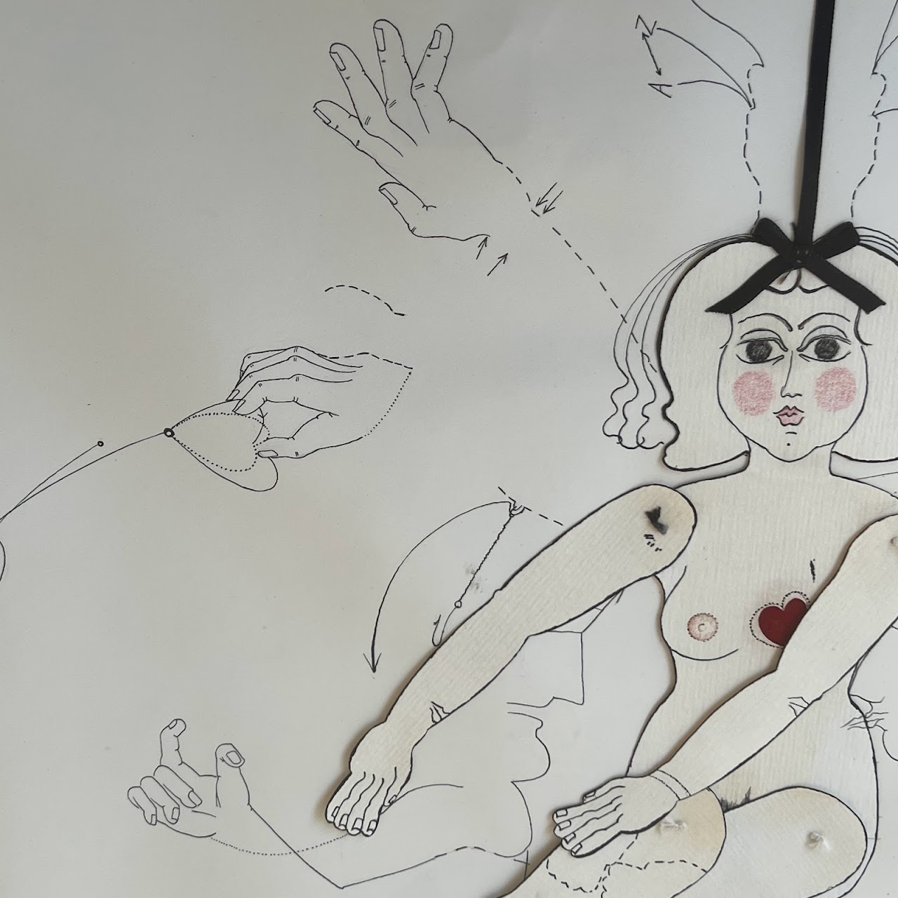 Amaral Signed 'Doll Lady' Ink and Mixed Media Drawing, 1968