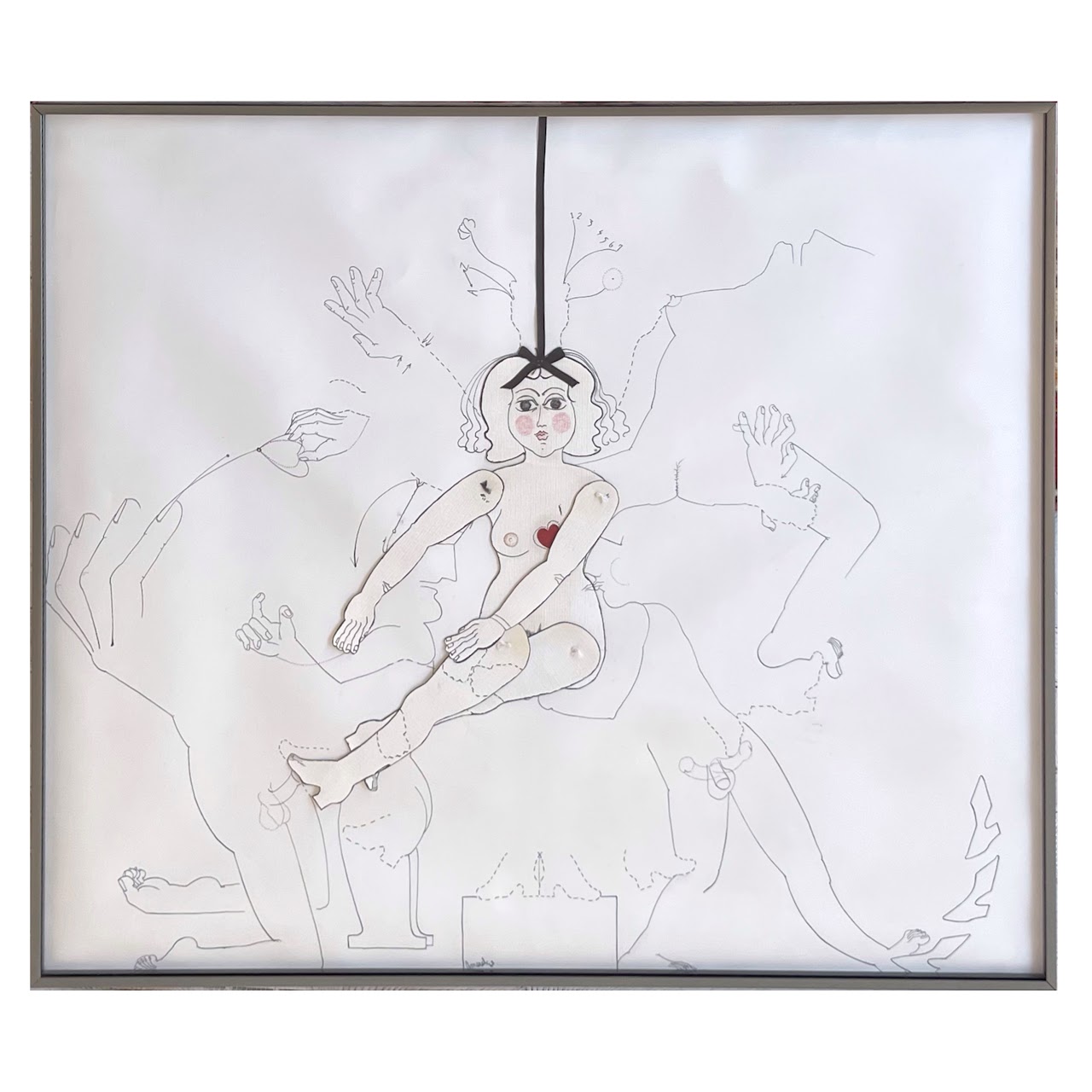 Amaral Signed 'Doll Lady' Ink and Mixed Media Drawing, 1968