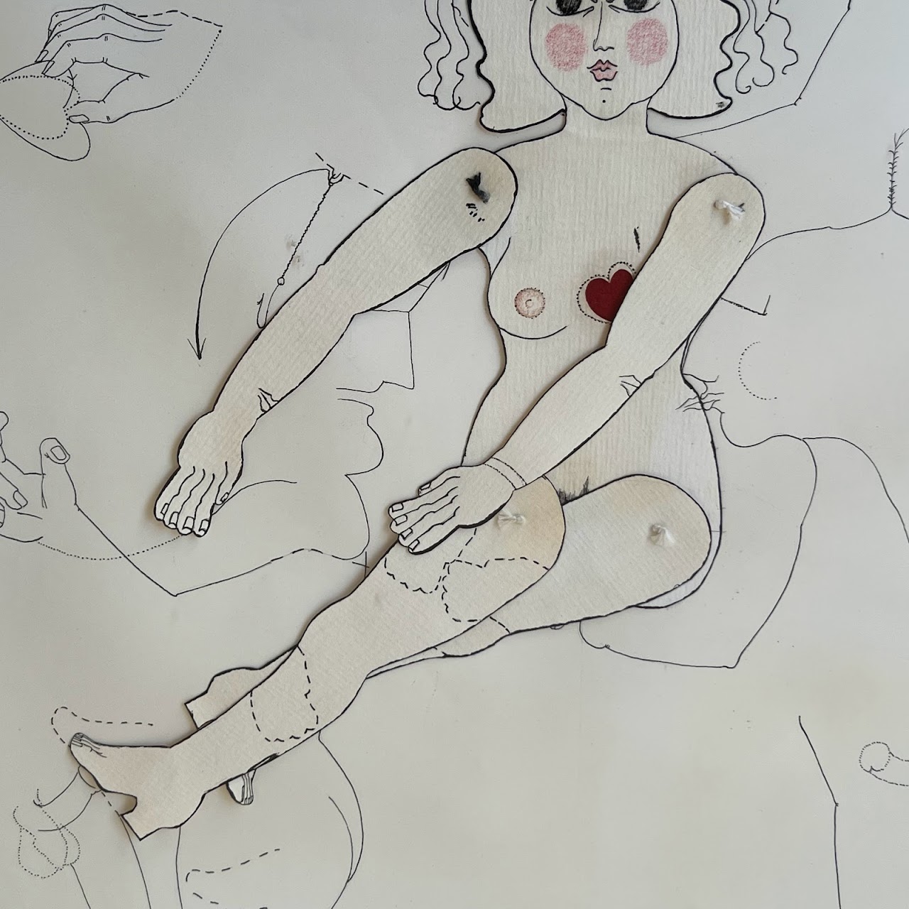 Amaral Signed 'Doll Lady' Ink and Mixed Media Drawing, 1968