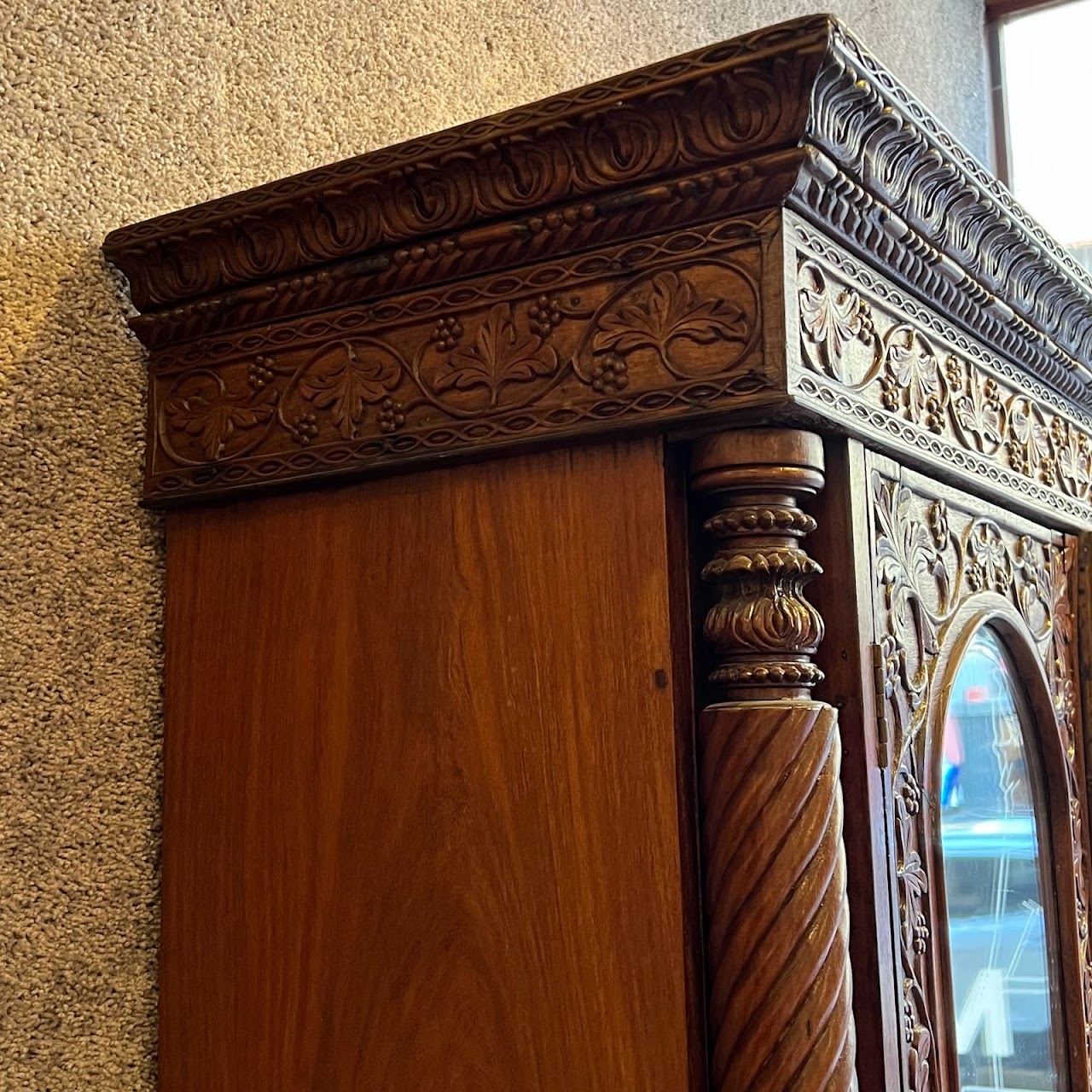 19th C. Anglo-Indian Carved Bookcase Desk with Secret Compartments