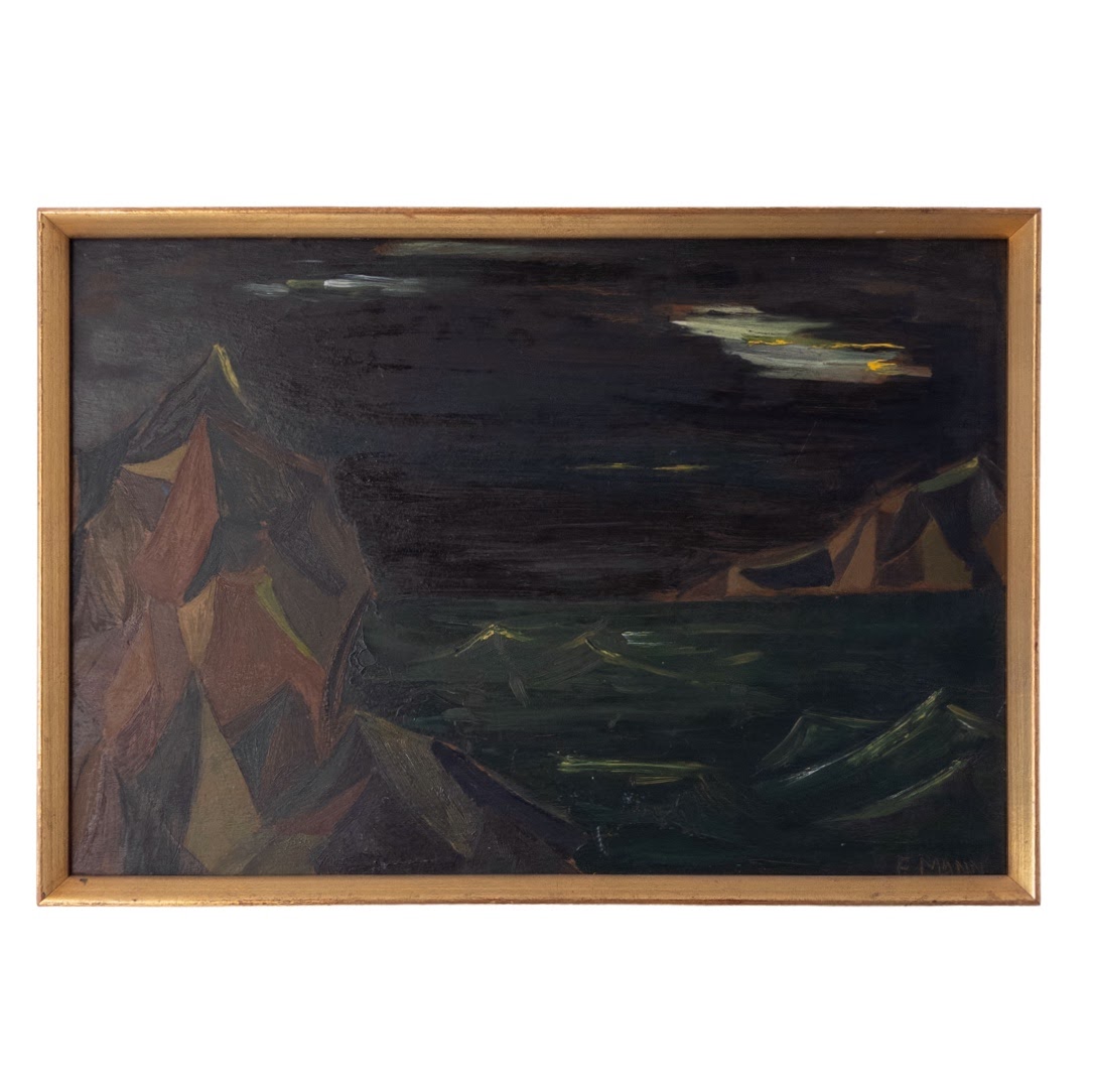 E Mann Modernist Seascape Signed Oil Painting