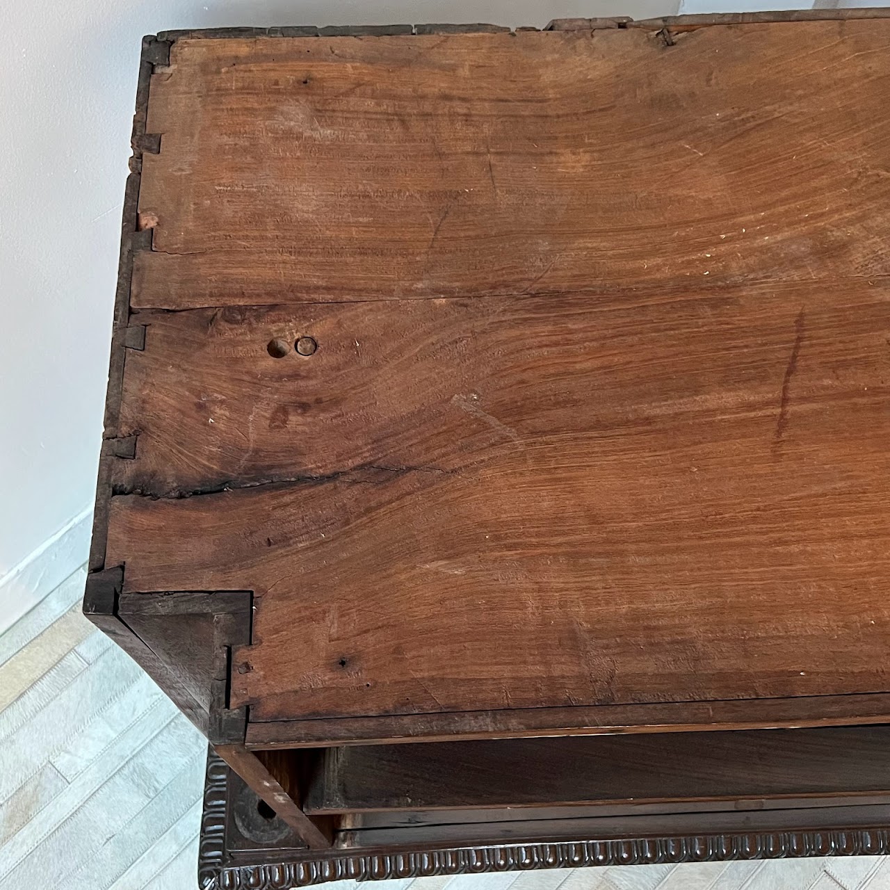 19th C. Anglo-Indian Carved Bookcase Desk with Secret Compartments