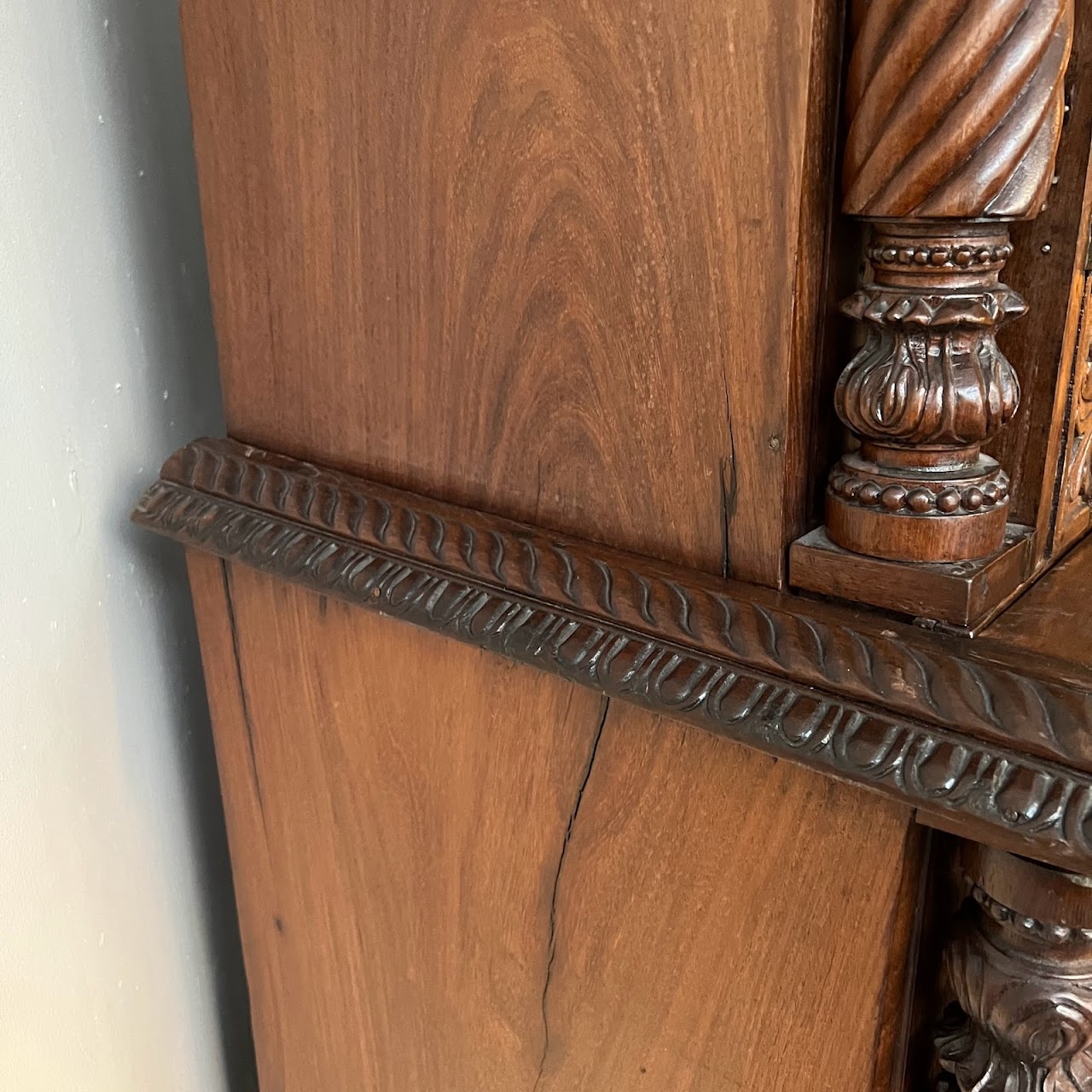 19th C. Anglo-Indian Carved Bookcase Desk with Secret Compartments