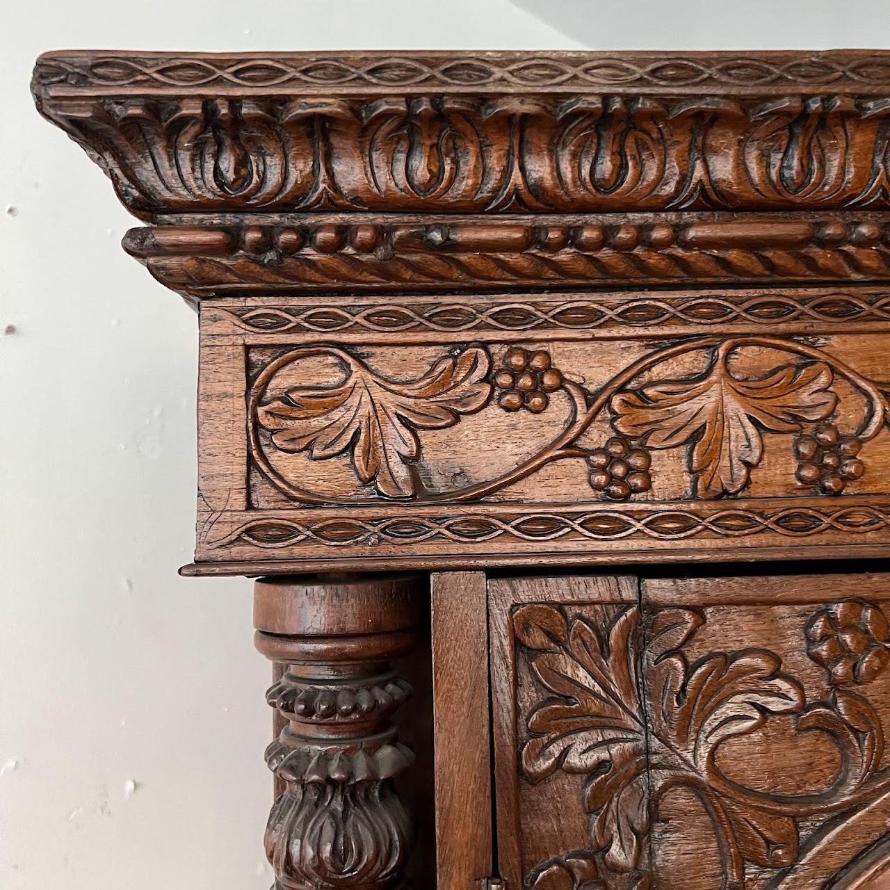 19th C. Anglo-Indian Carved Bookcase Desk with Secret Compartments