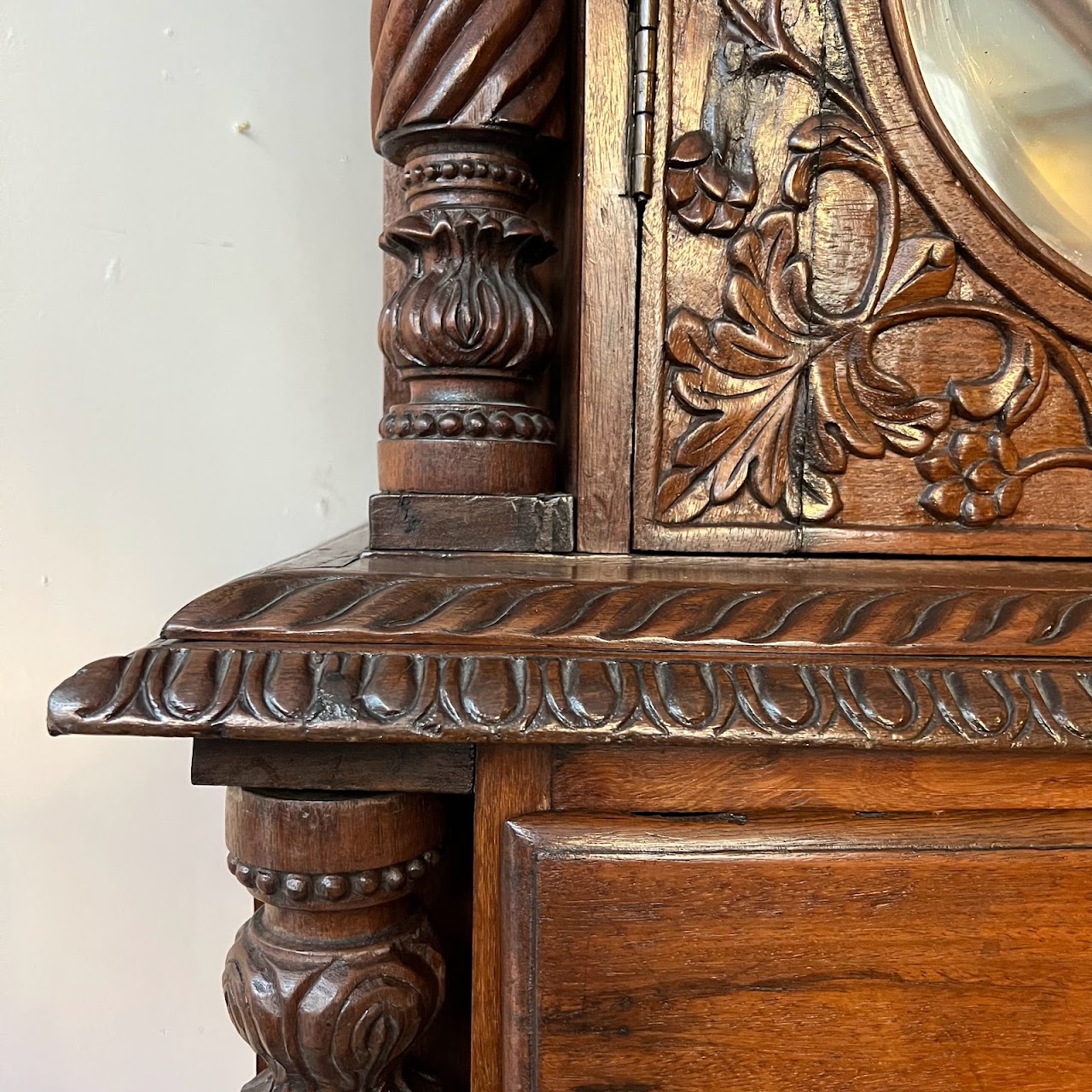 19th C. Anglo-Indian Carved Bookcase Desk with Secret Compartments