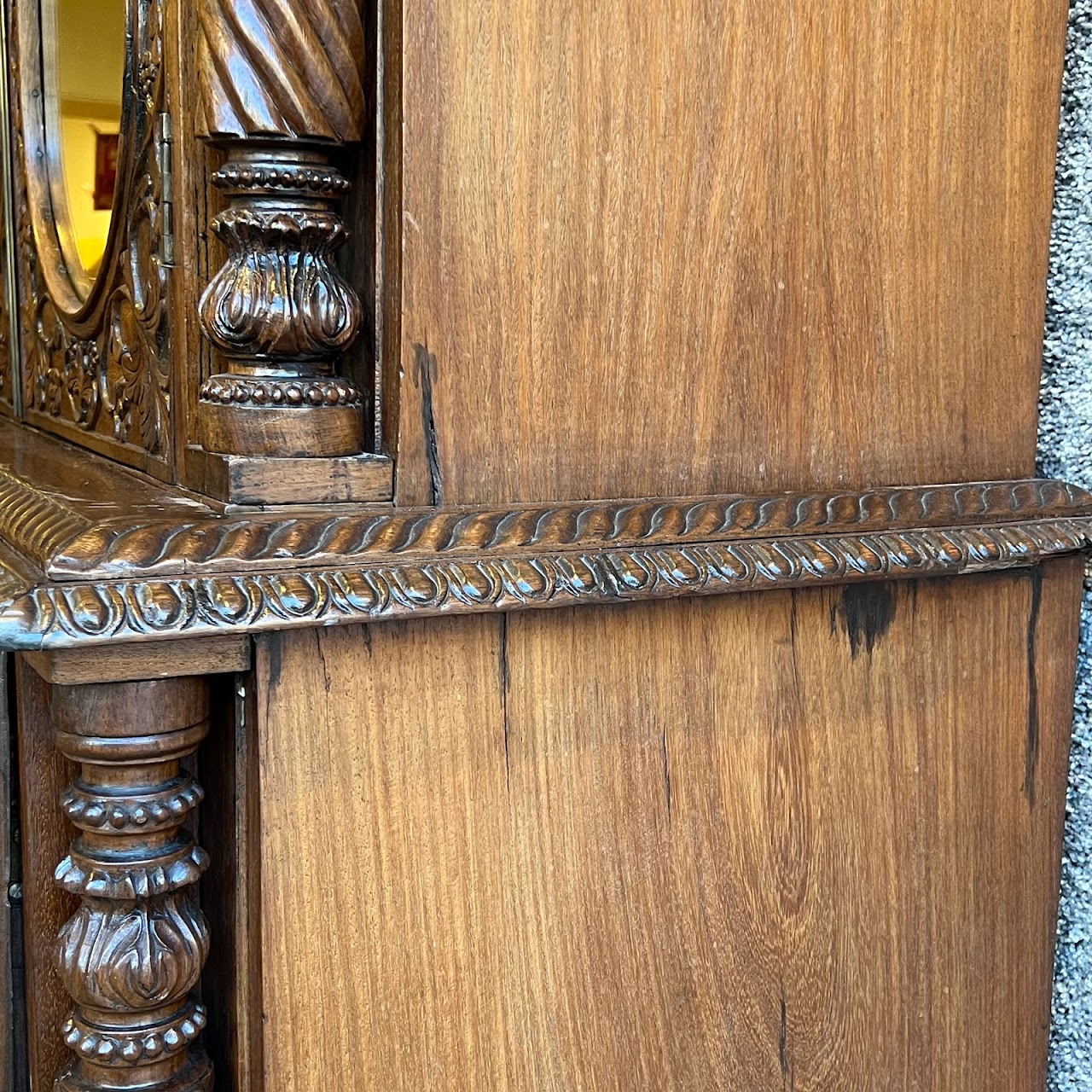 19th C. Anglo-Indian Carved Bookcase Desk with Secret Compartments