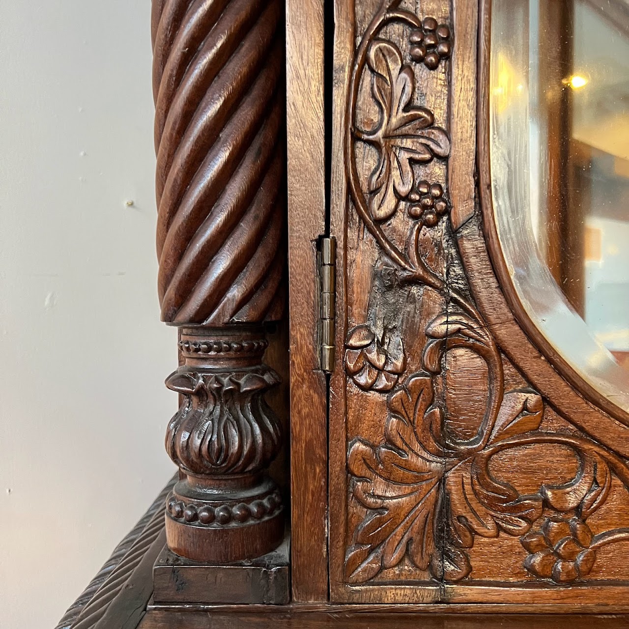 19th C. Anglo-Indian Carved Bookcase Desk with Secret Compartments