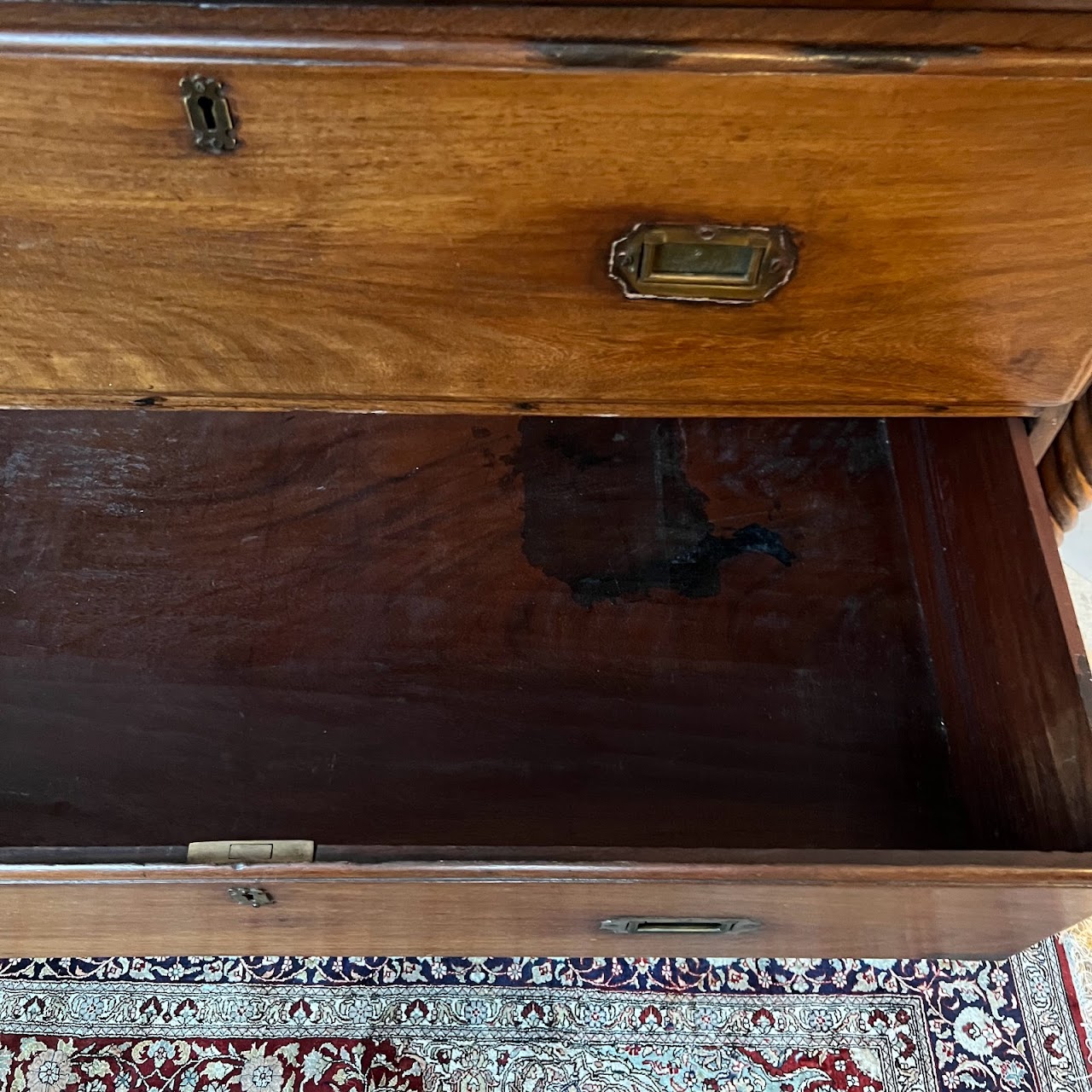 19th C. Anglo-Indian Carved Bookcase Desk with Secret Compartments