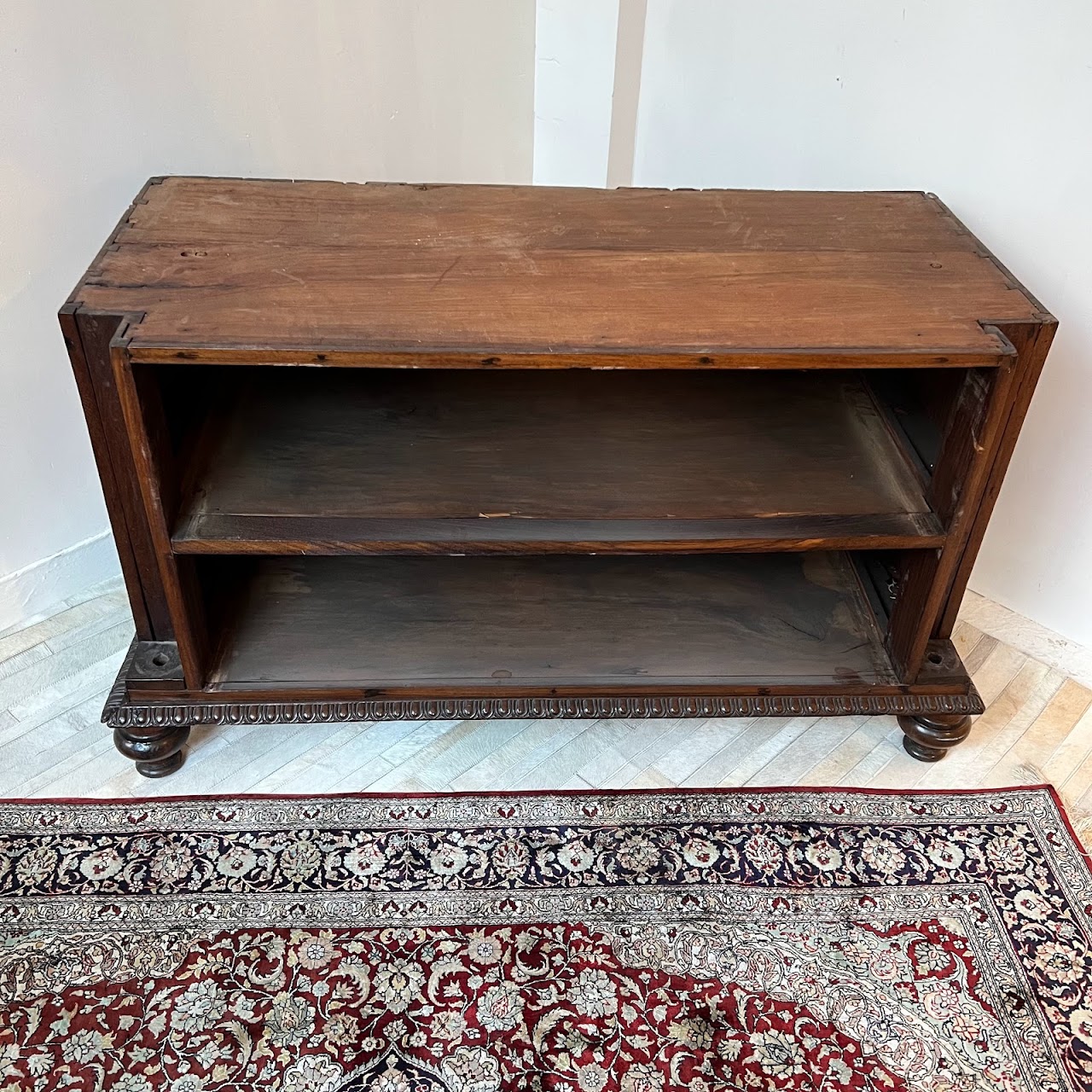 19th C. Anglo-Indian Carved Bookcase Desk with Secret Compartments