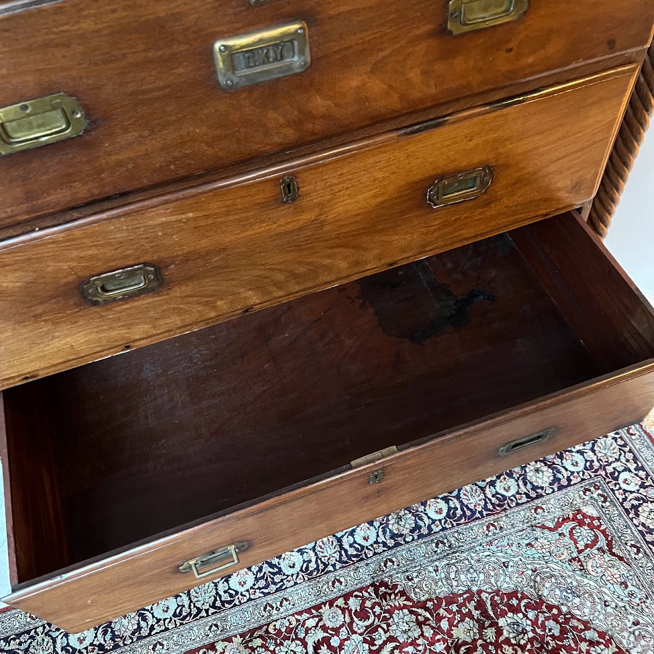 19th C. Anglo-Indian Carved Bookcase Desk with Secret Compartments