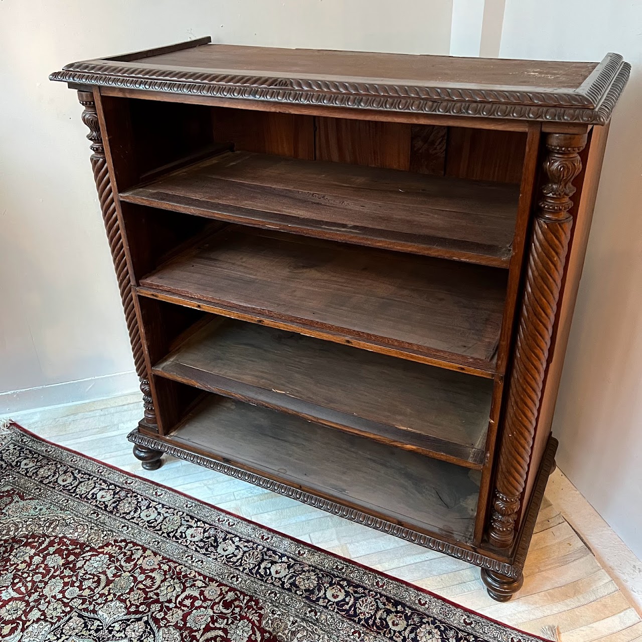 19th C. Anglo-Indian Carved Bookcase Desk with Secret Compartments