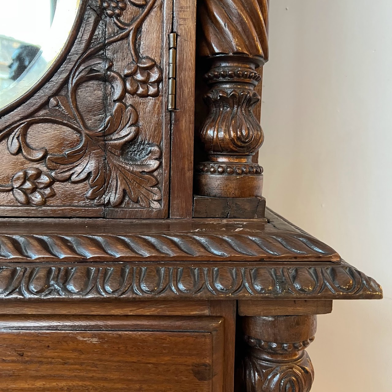 19th C. Anglo-Indian Carved Bookcase Desk with Secret Compartments