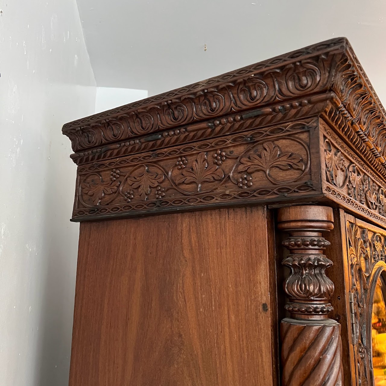 19th C. Anglo-Indian Carved Bookcase Desk with Secret Compartments