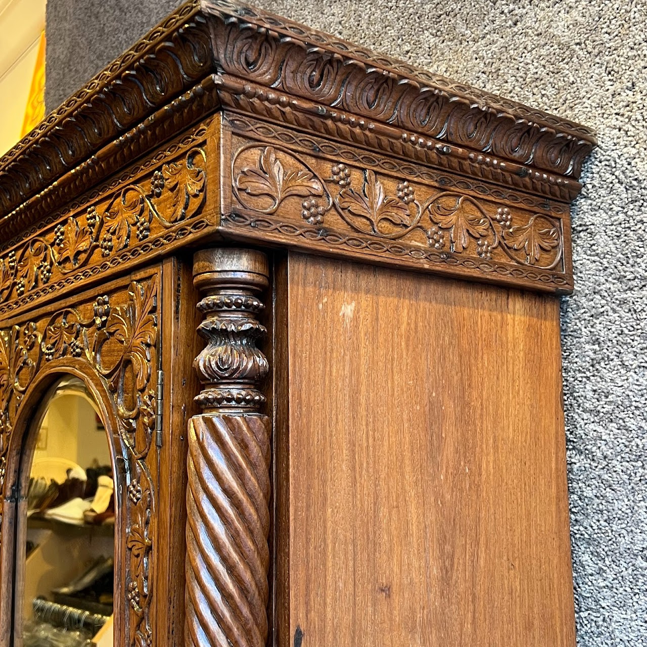 19th C. Anglo-Indian Carved Bookcase Desk with Secret Compartments