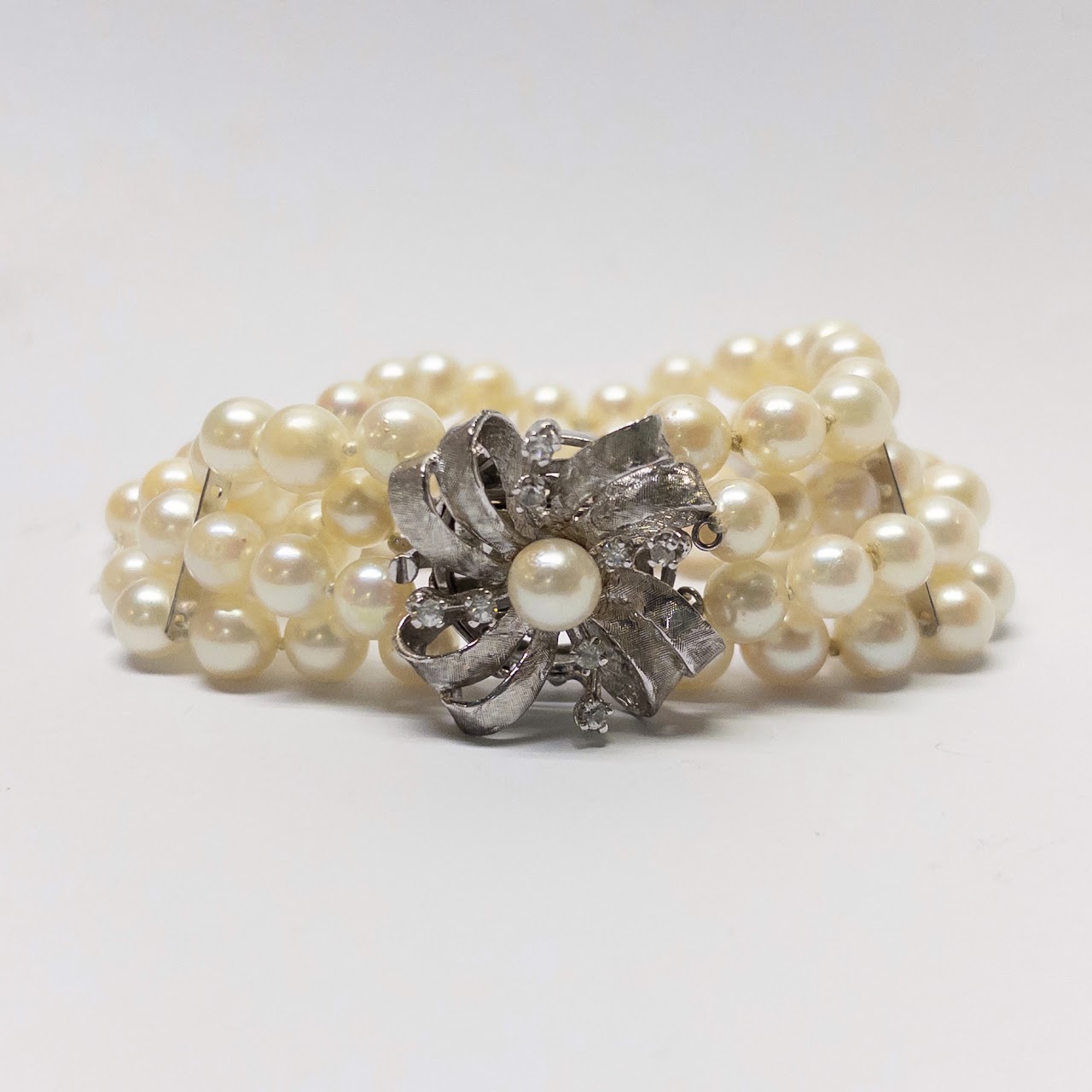 14K White Gold and Pearl Marlinda Four-Strand Bracelet