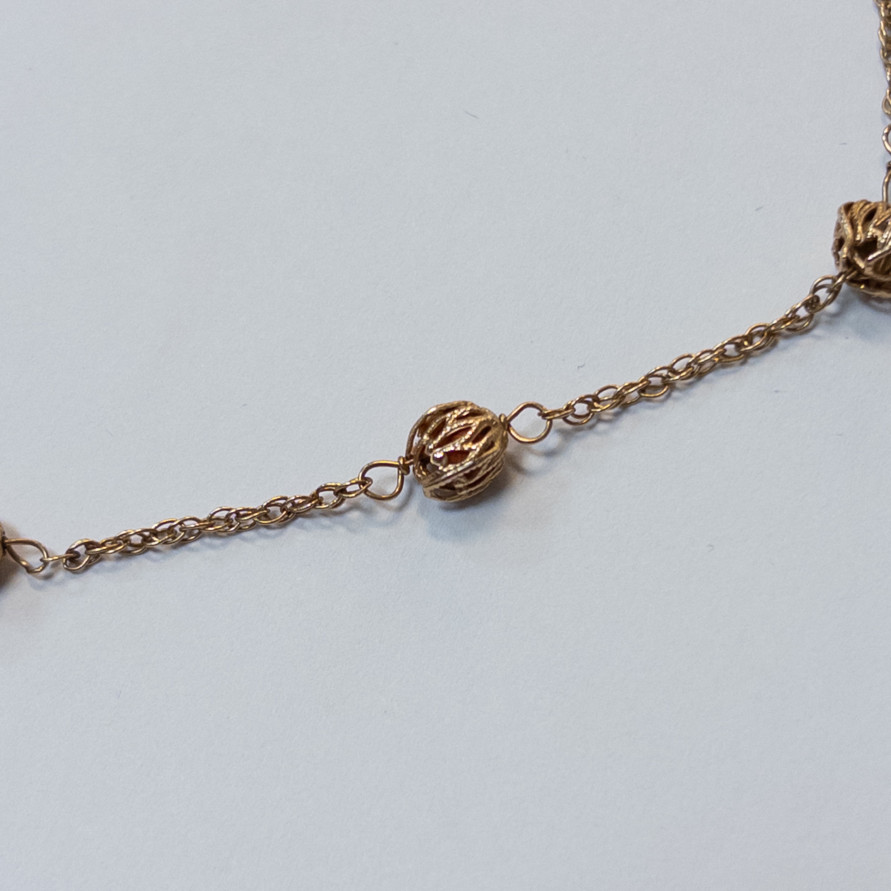 14K Gold Filligree Bead Station Necklace