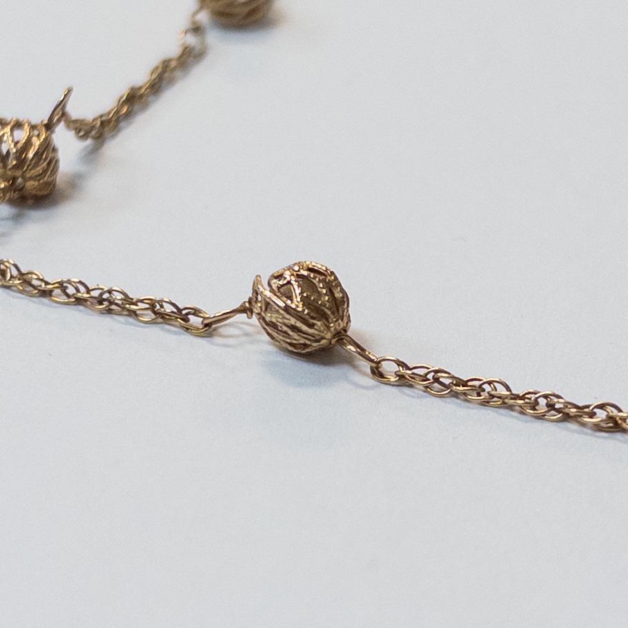 14K Gold Filligree Bead Station Necklace