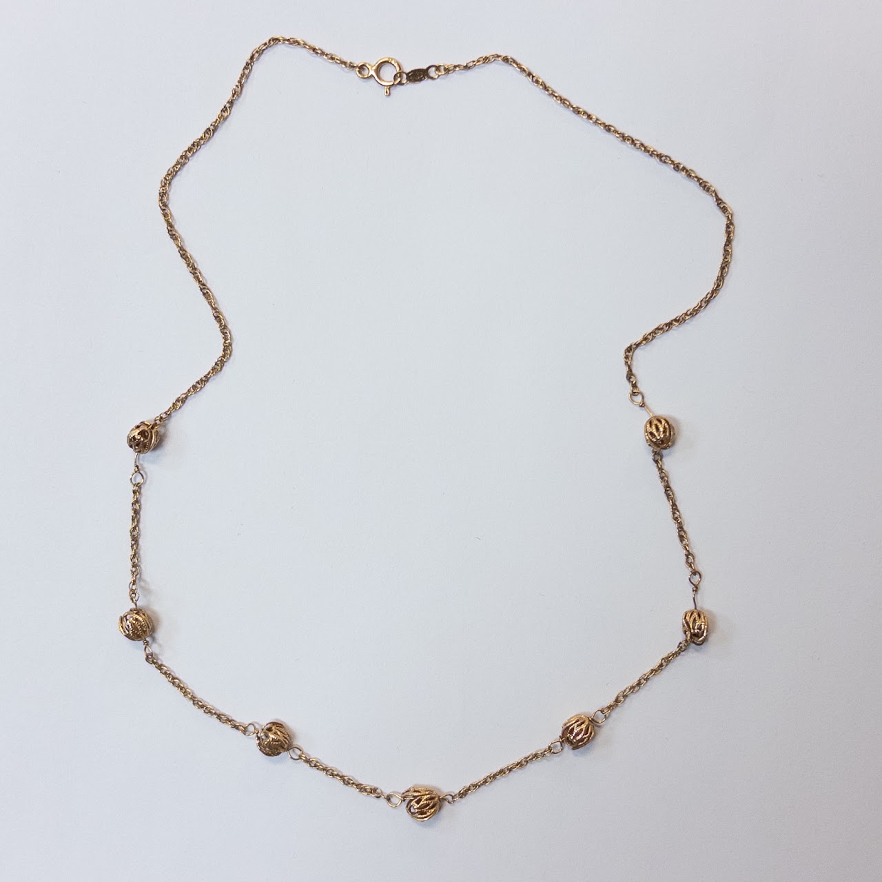 14K Gold Filligree Bead Station Necklace