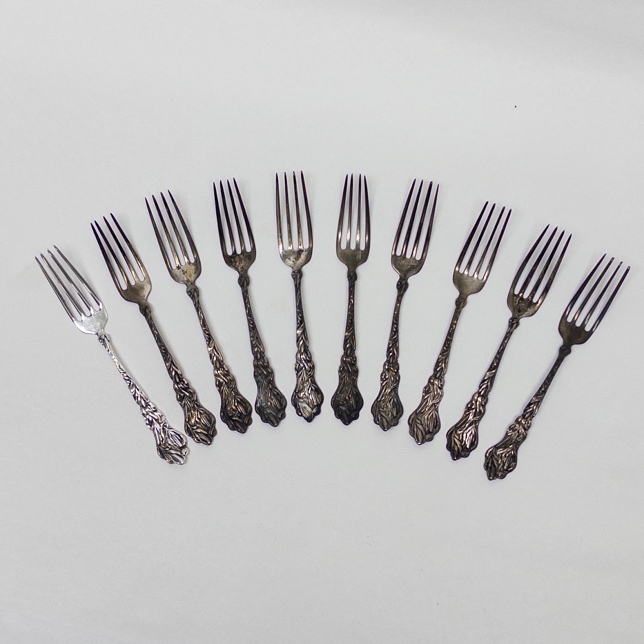 Ten Sterling Silver Paye & Baker Dessert Forks