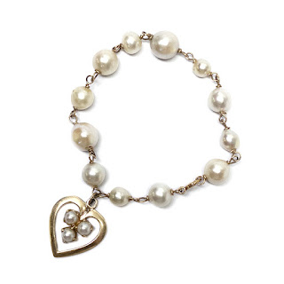 14K Gold and Pearl Heart Charm Bracelet