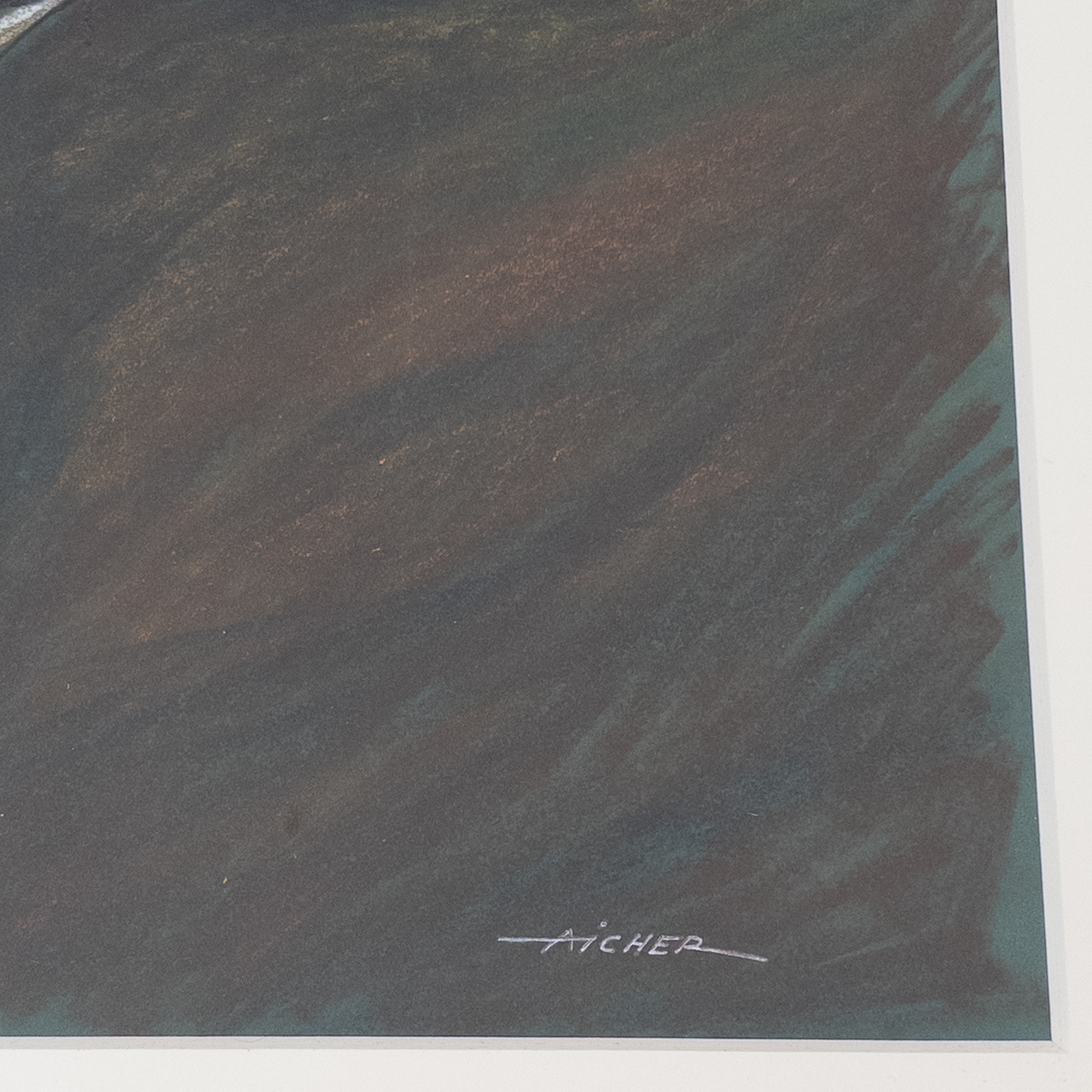 Aicher Signed Oil Pastel Drawing