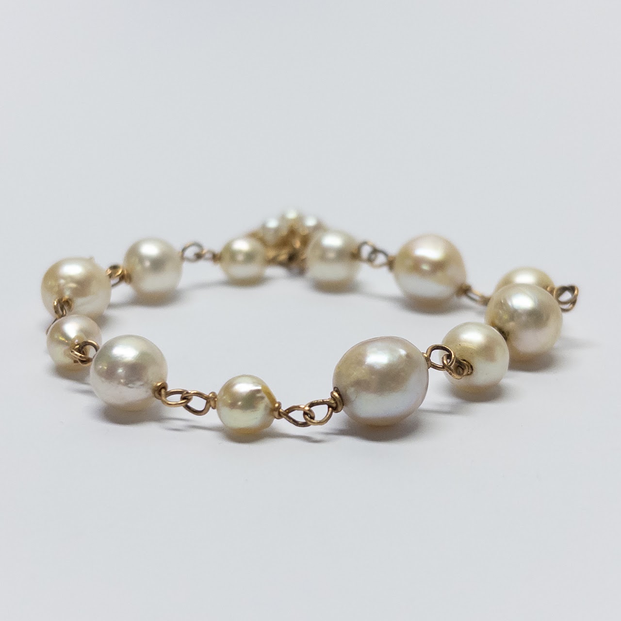 14K Gold and Pearl Heart Charm Bracelet