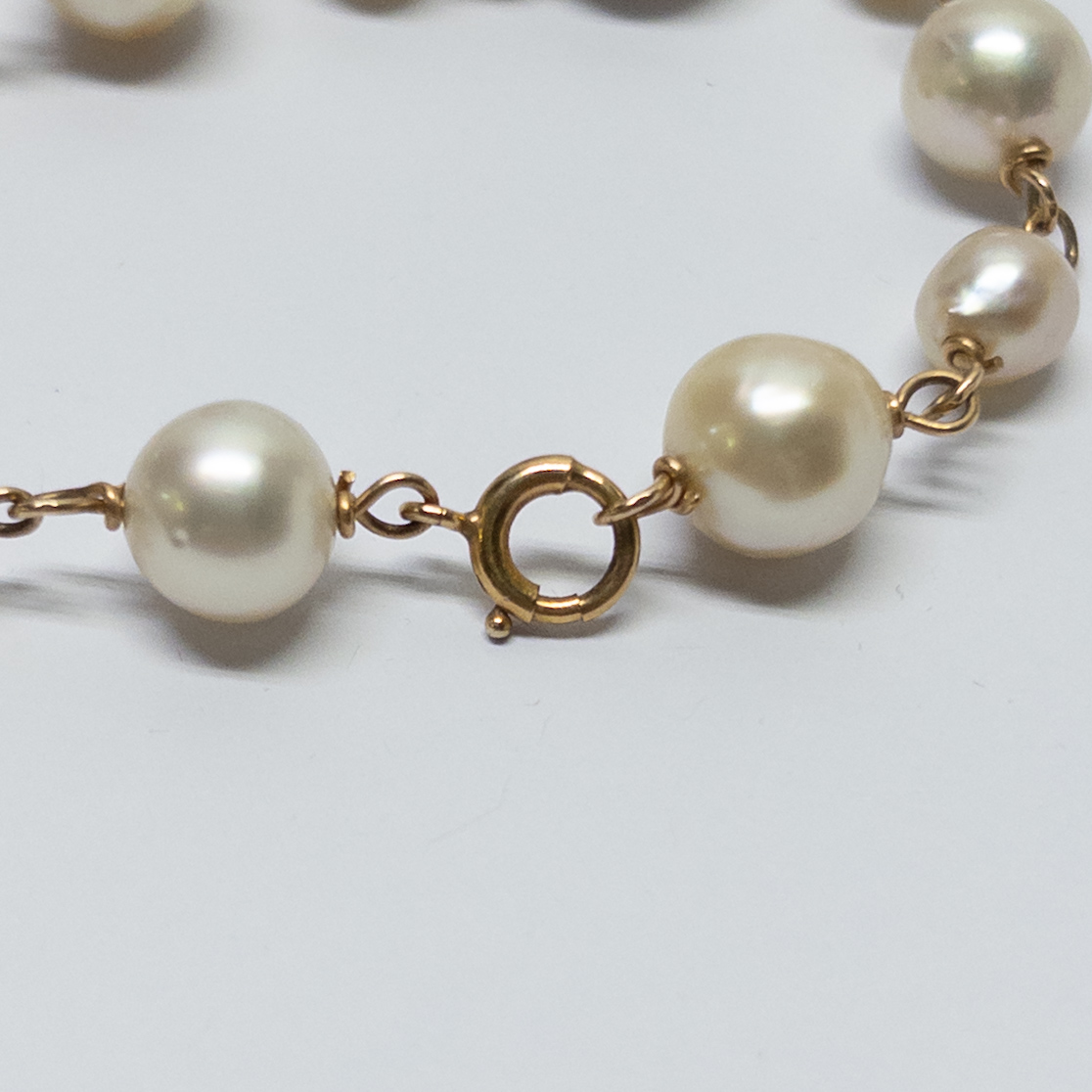 14K Gold and Pearl Heart Charm Bracelet