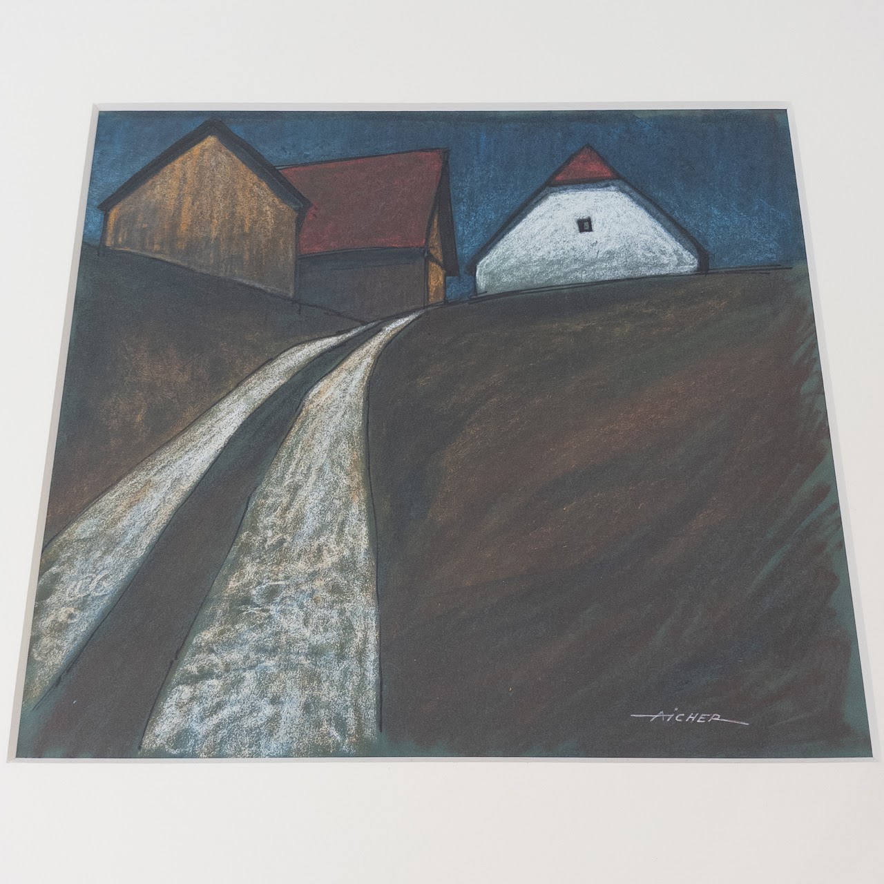 Aicher Signed Oil Pastel Drawing