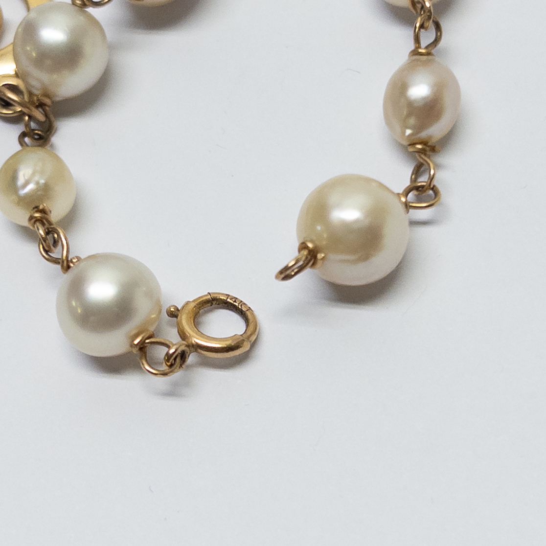 14K Gold and Pearl Heart Charm Bracelet