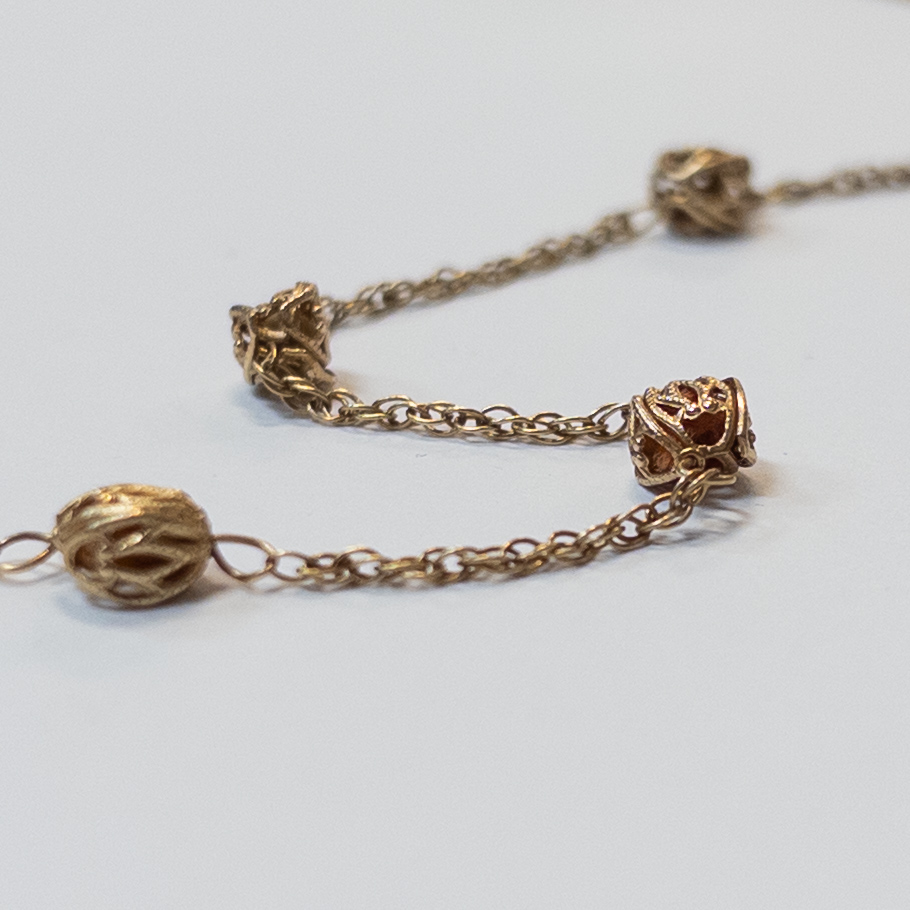 14K Gold Filligree Bead Station Necklace