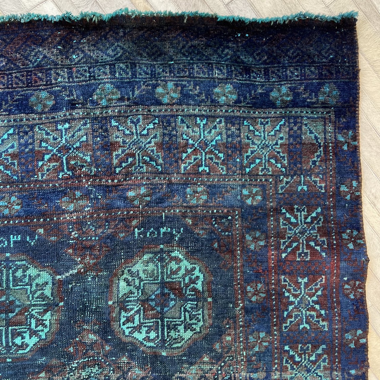 Teal Overdyed Wool Bokhara Small Area Rug