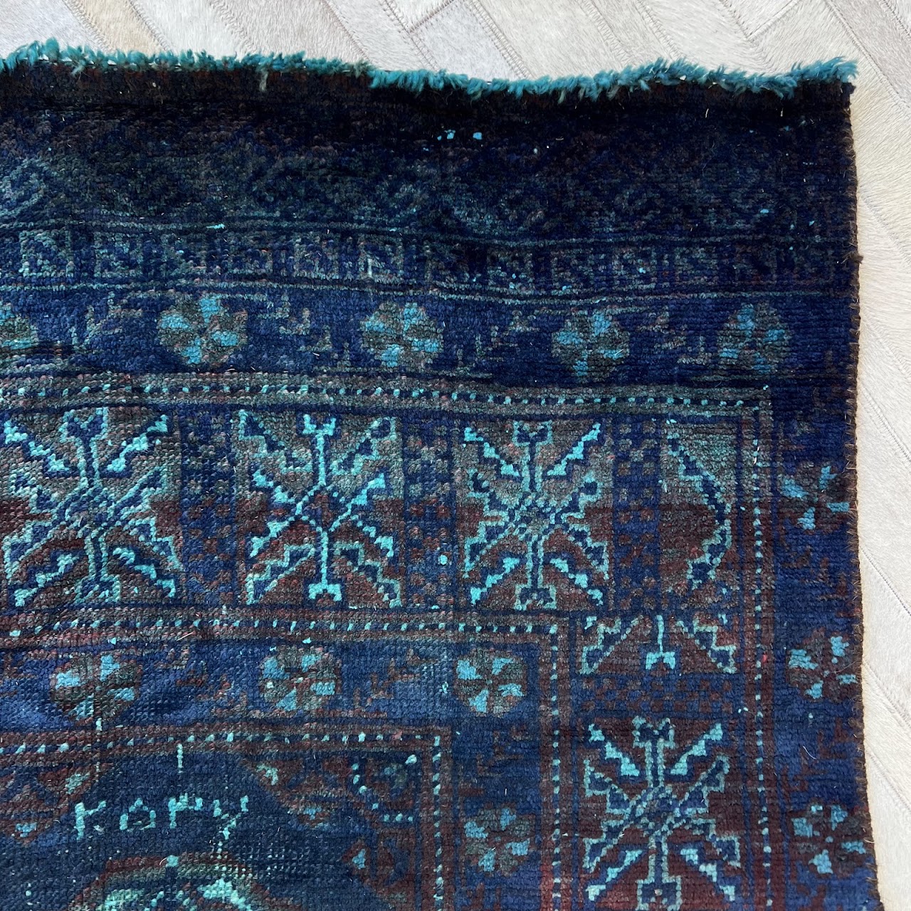 Teal Overdyed Wool Bokhara Small Area Rug