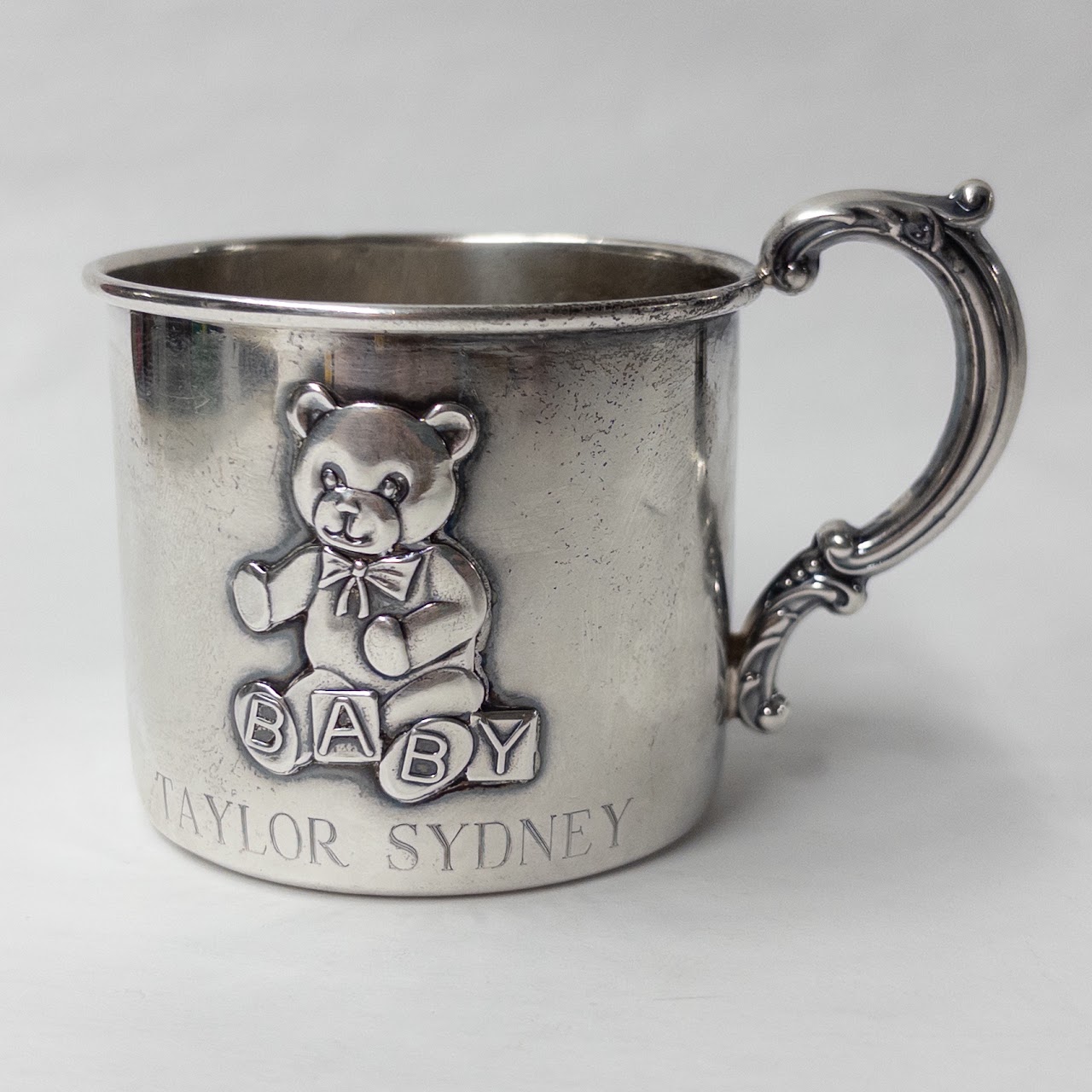 Sterling Silver Baby Cup with Teddy Bear