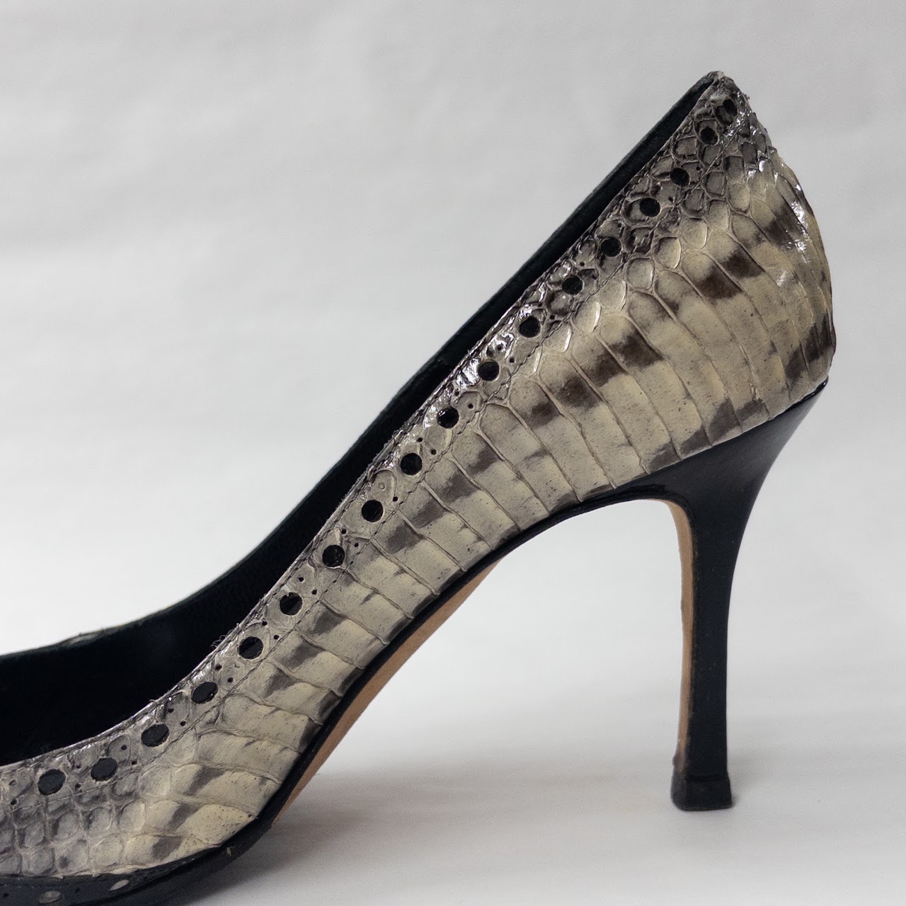 Manolo Blahnik Wingtip Snakeskin Pumps