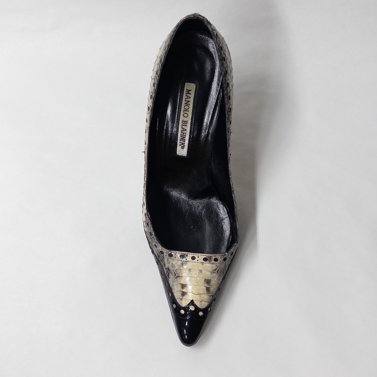 Manolo Blahnik Wingtip Snakeskin Pumps