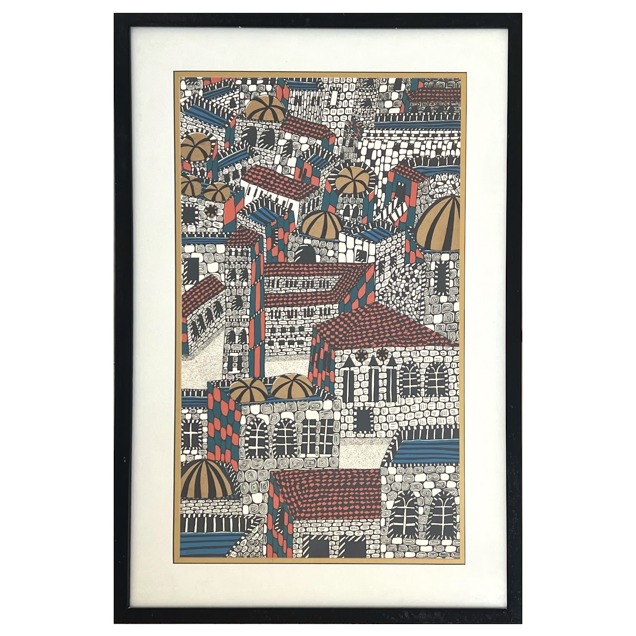 Israeli Modernist Jerusalem Cityscape Signed Lithograph, 1977