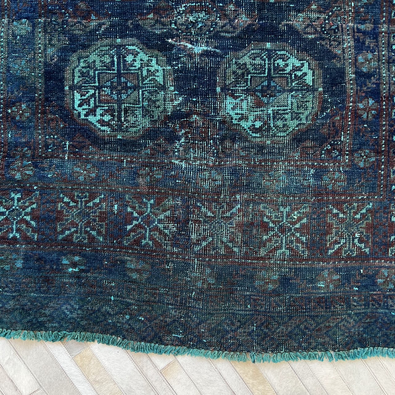 Teal Overdyed Wool Bokhara Small Area Rug