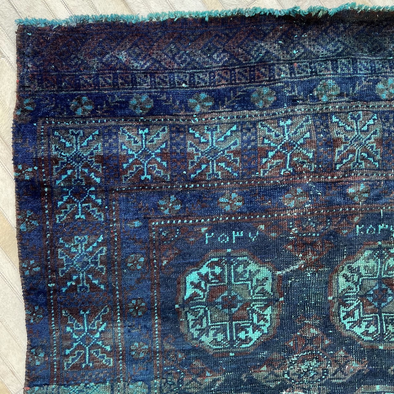 Teal Overdyed Wool Bokhara Small Area Rug