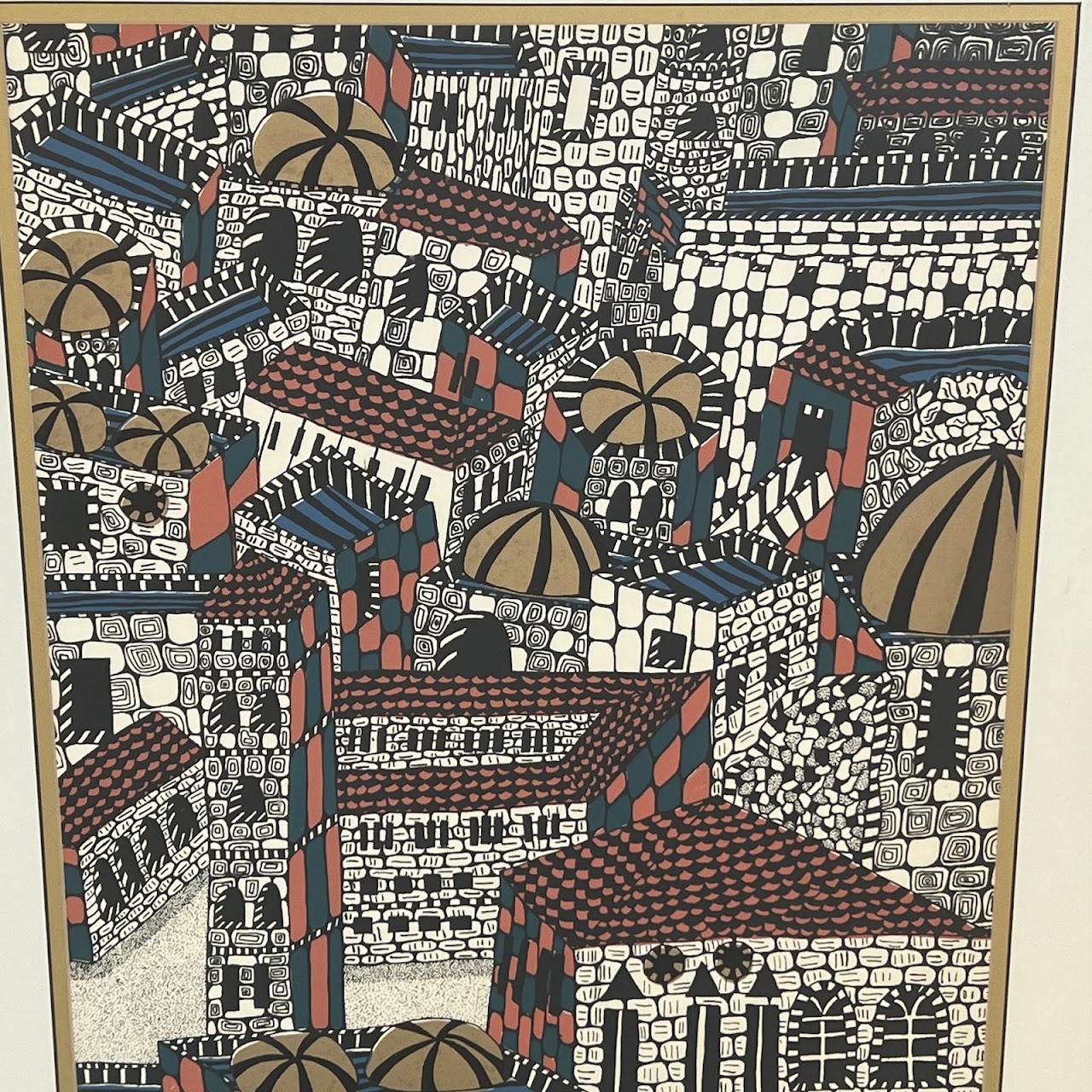 Israeli Modernist Jerusalem Cityscape Signed Lithograph, 1977