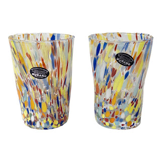 Murano Style Confetti Glass Cup Pair