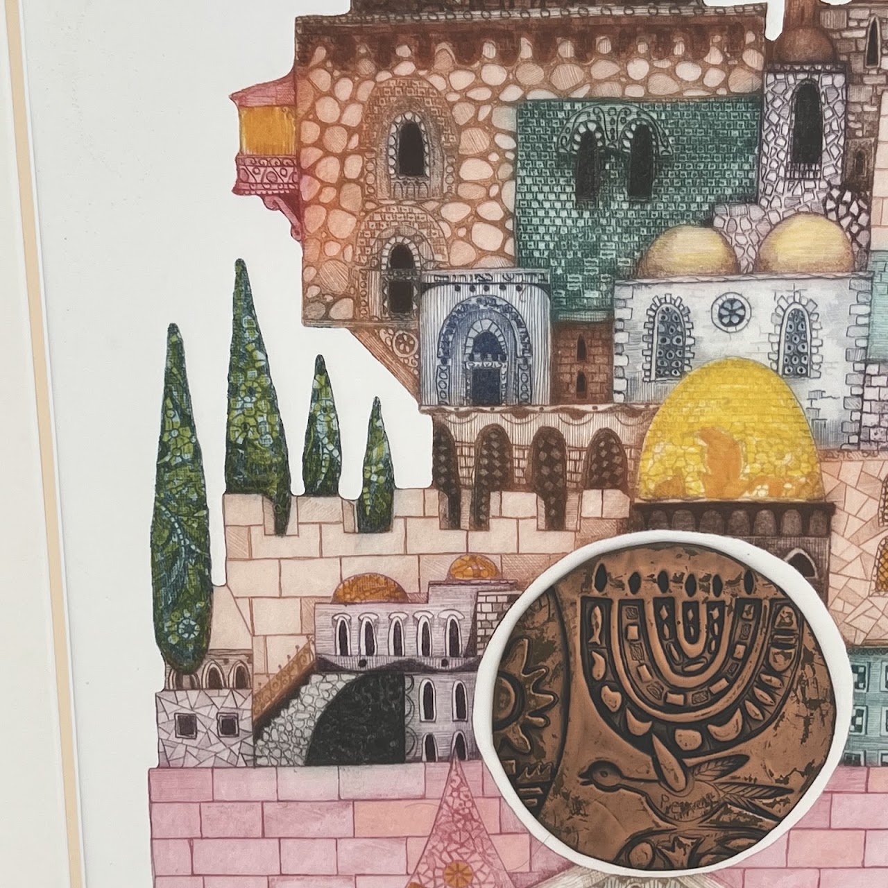 Amram Egbi 'Jerusalem Dome' Signed Etching with Copper Inset