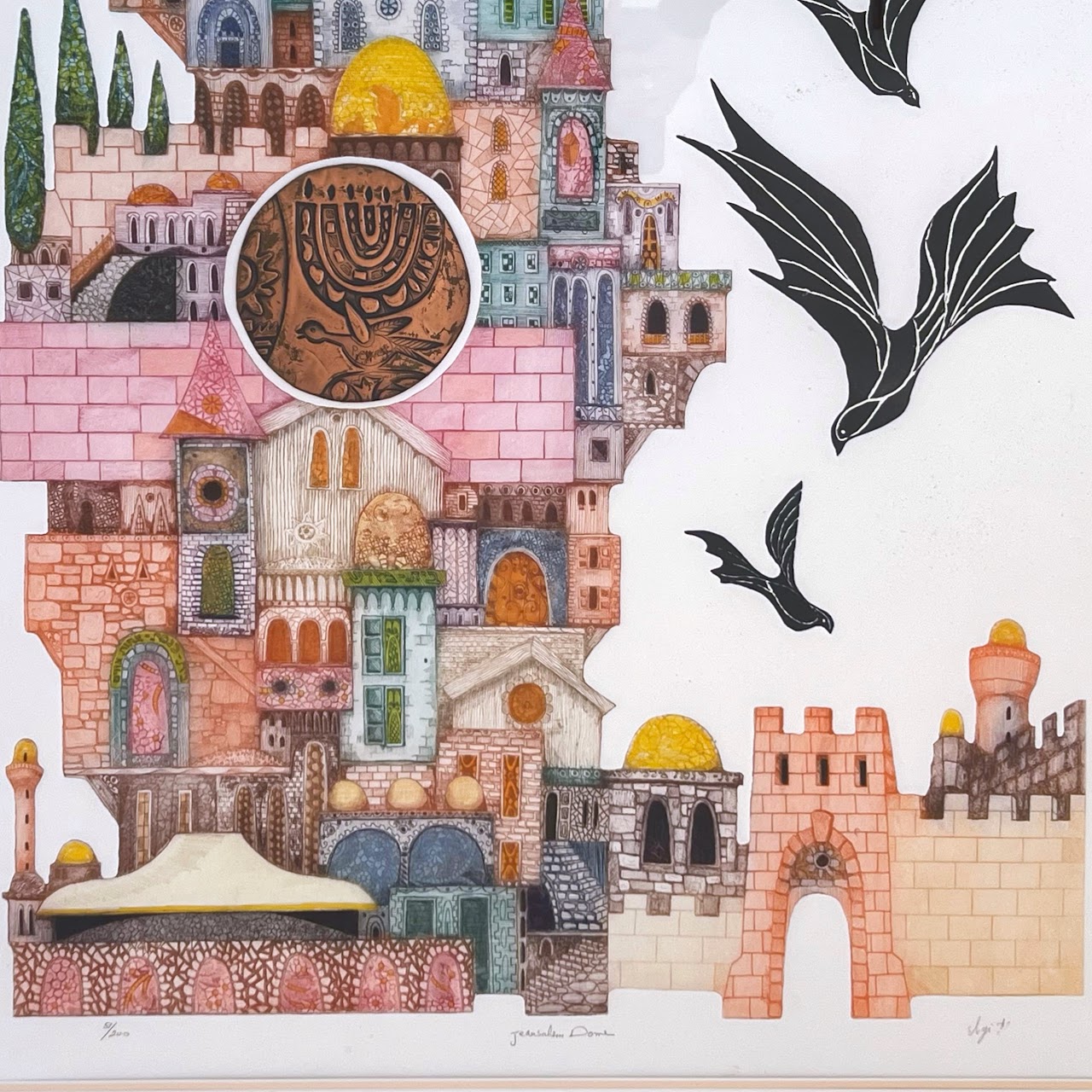 Amram Egbi 'Jerusalem Dome' Signed Etching with Copper Inset