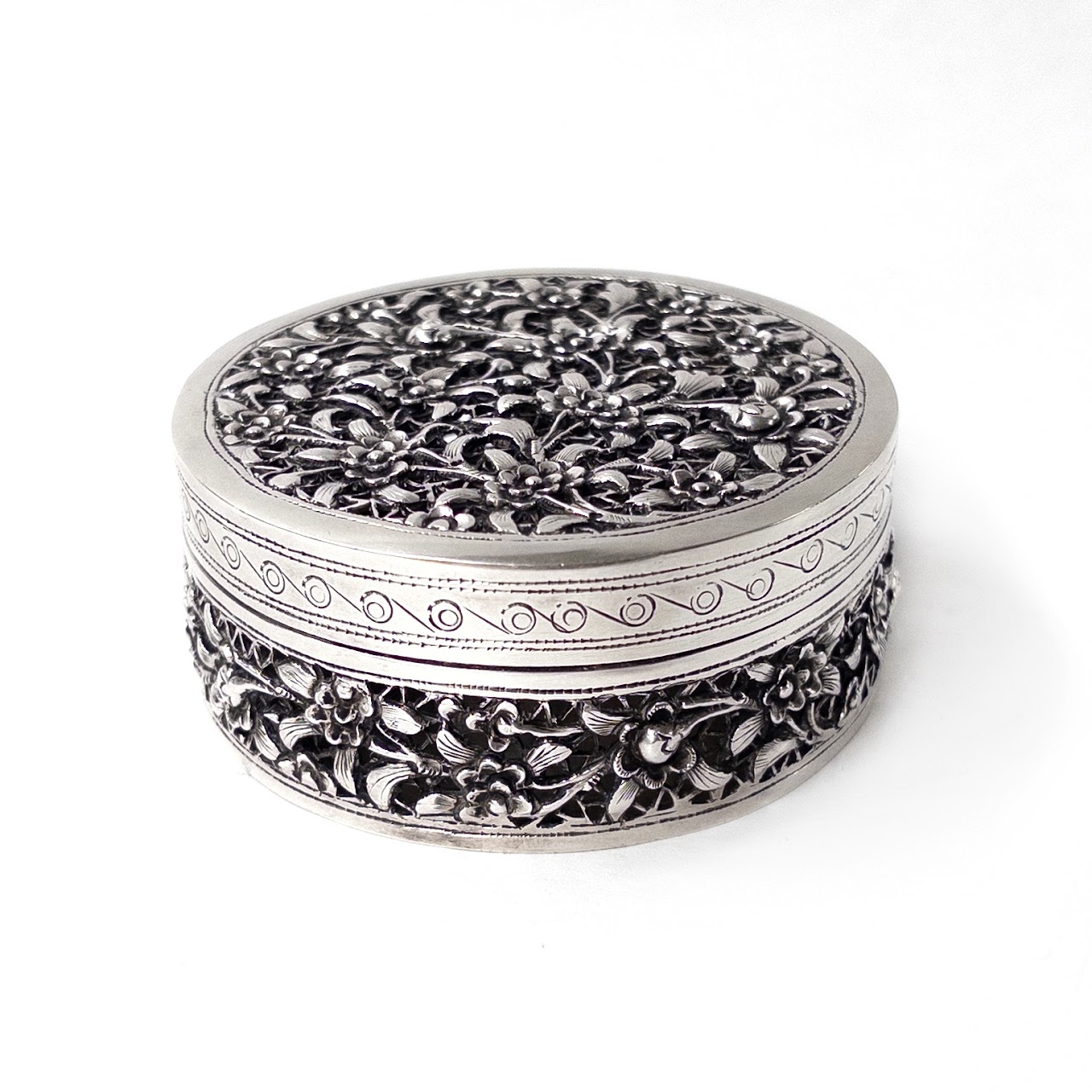 Sterling Silver AK Pierced and Repoussé Box