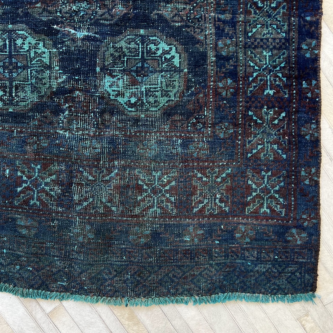 Teal Overdyed Wool Bokhara Small Area Rug