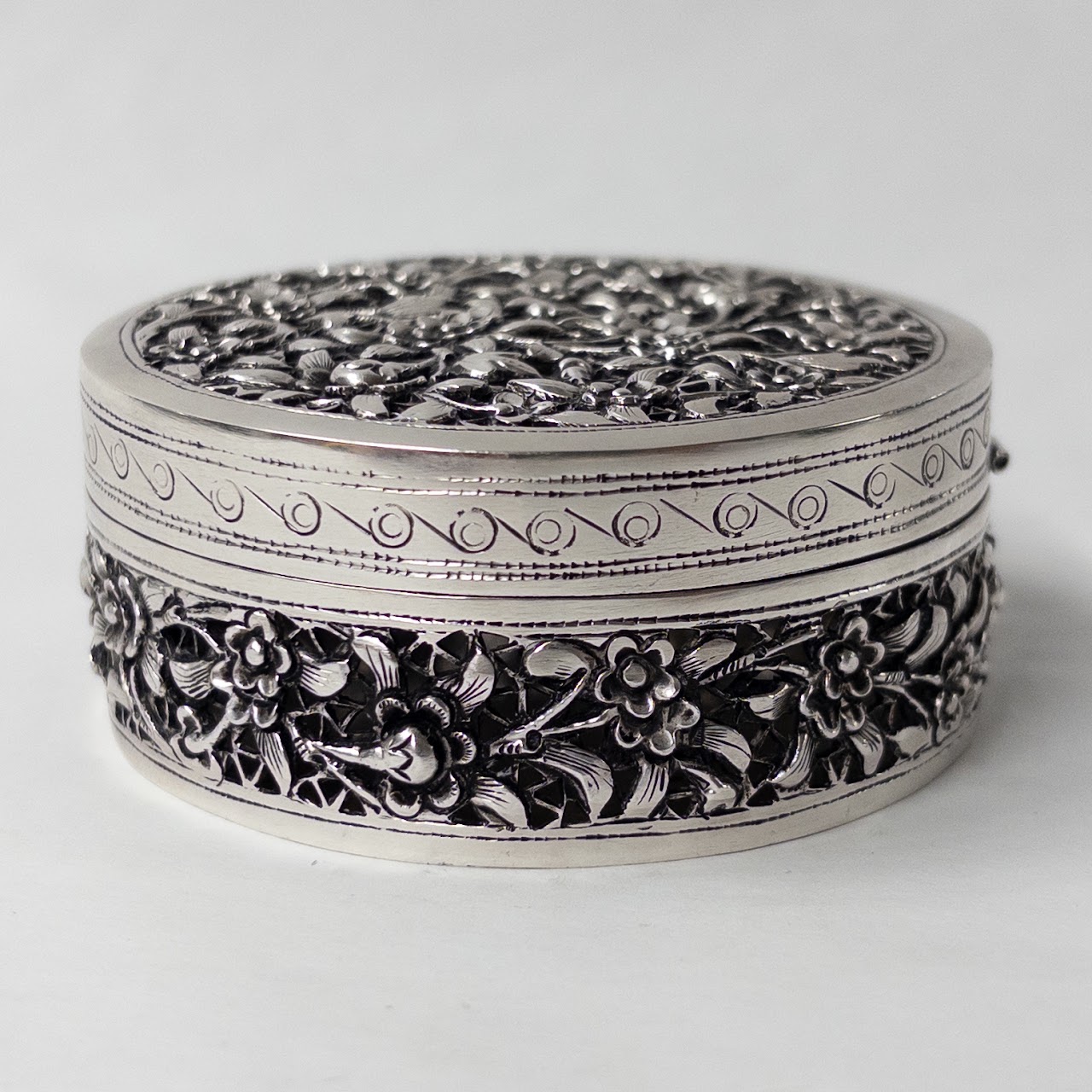 Sterling Silver AK Pierced and Repoussé Box