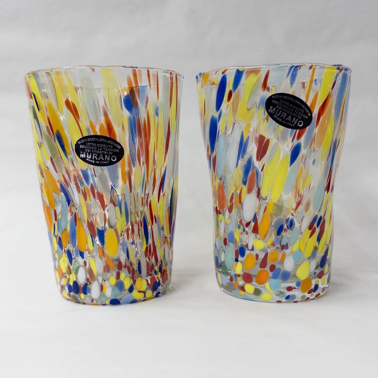 Murano Style Confetti Glass Cup Pair