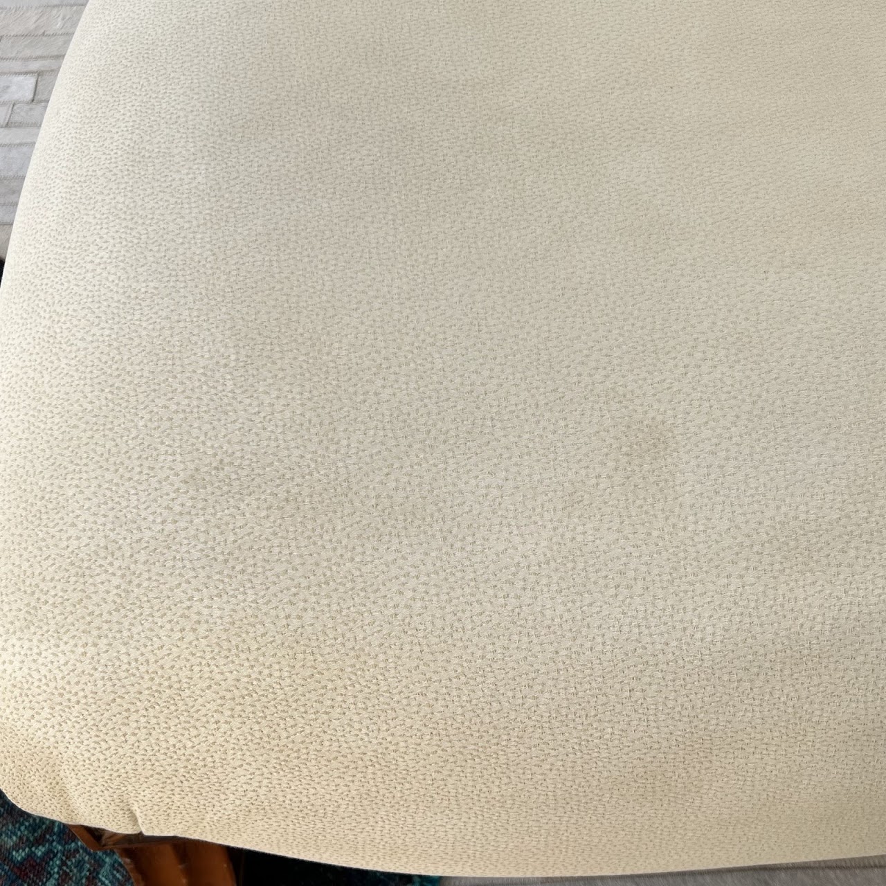 Scroll-Back Ivory Damask Upholstered Vintage Slipper Chair Pair