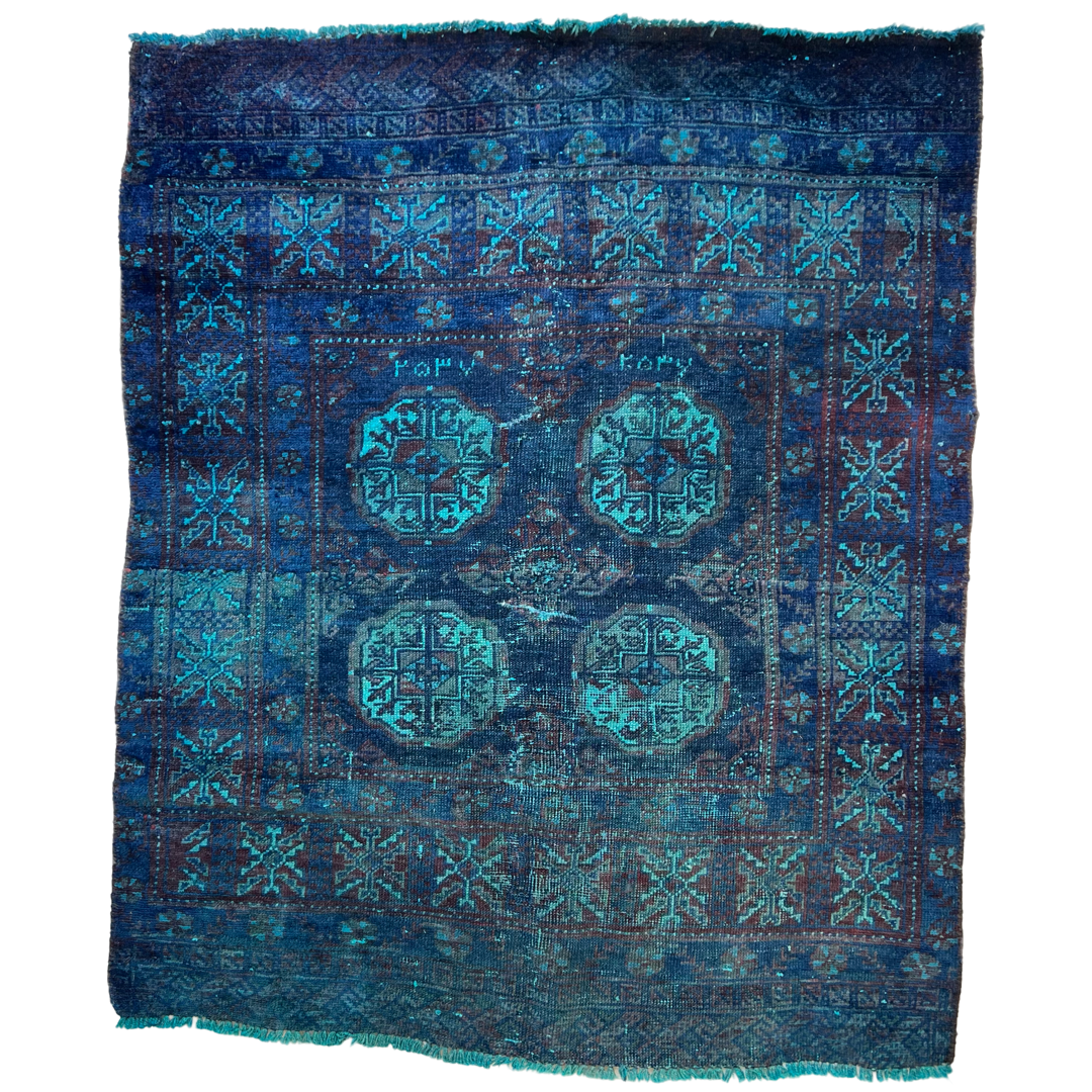 Teal Overdyed Wool Bokhara Small Area Rug