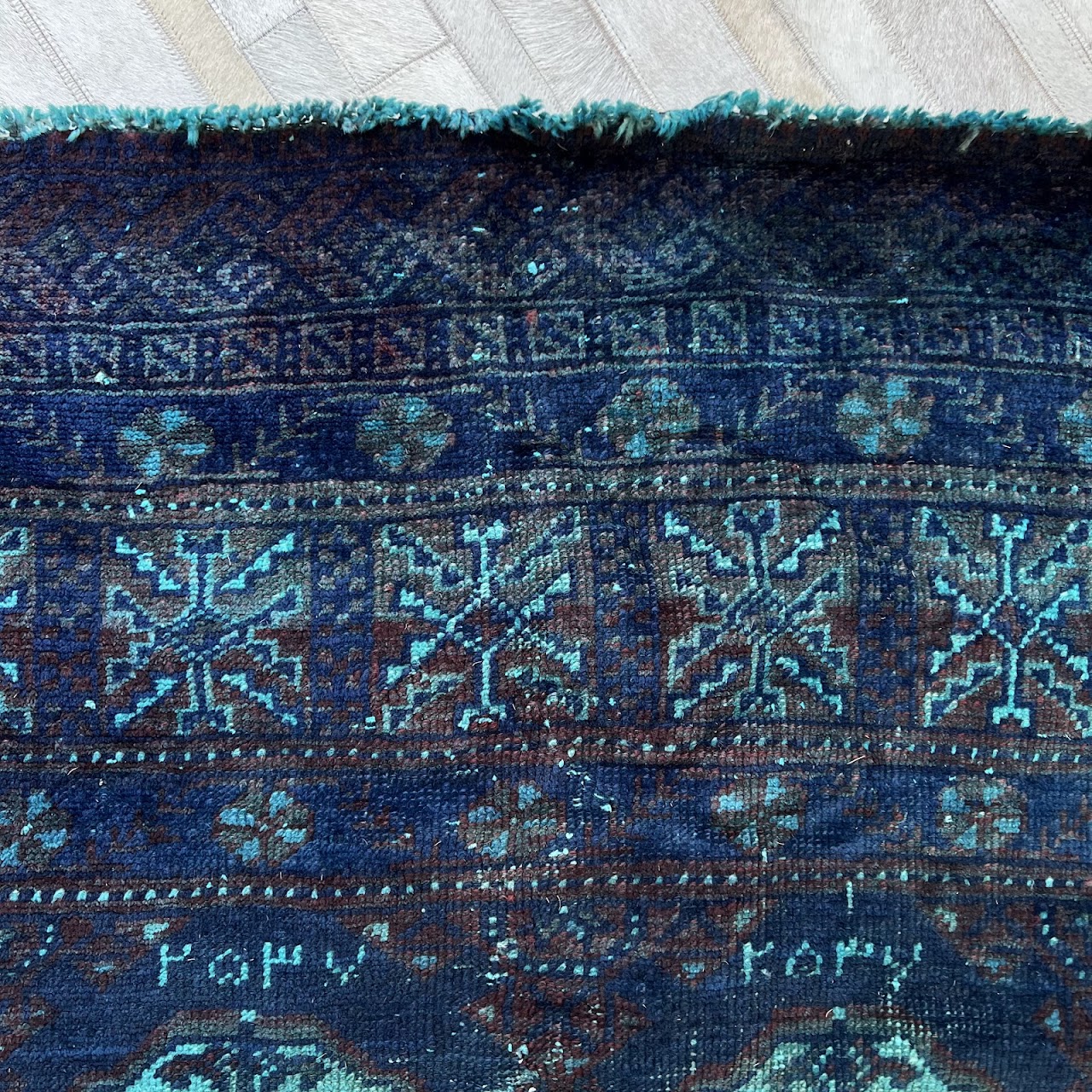 Teal Overdyed Wool Bokhara Small Area Rug