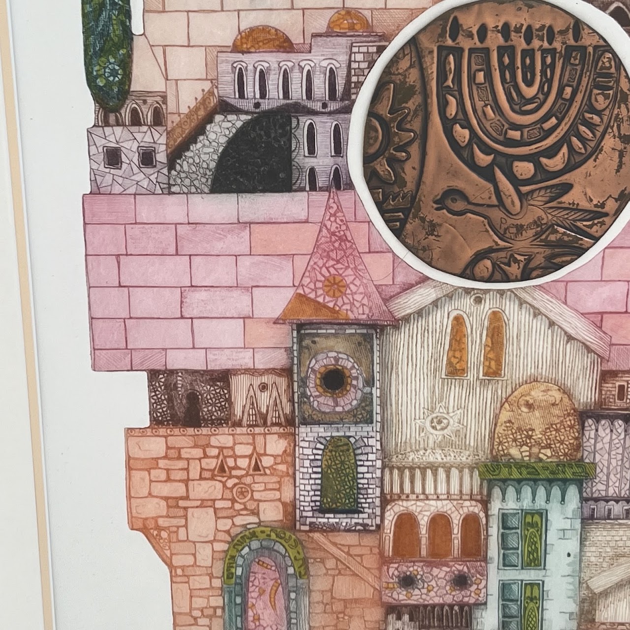 Amram Egbi 'Jerusalem Dome' Signed Etching with Copper Inset